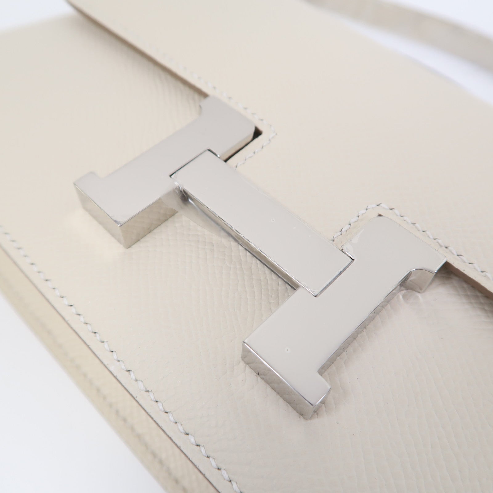 HERMES 【激減優惠】Epsom皮革Constance Elan銀扣肩背袋奶昔白色