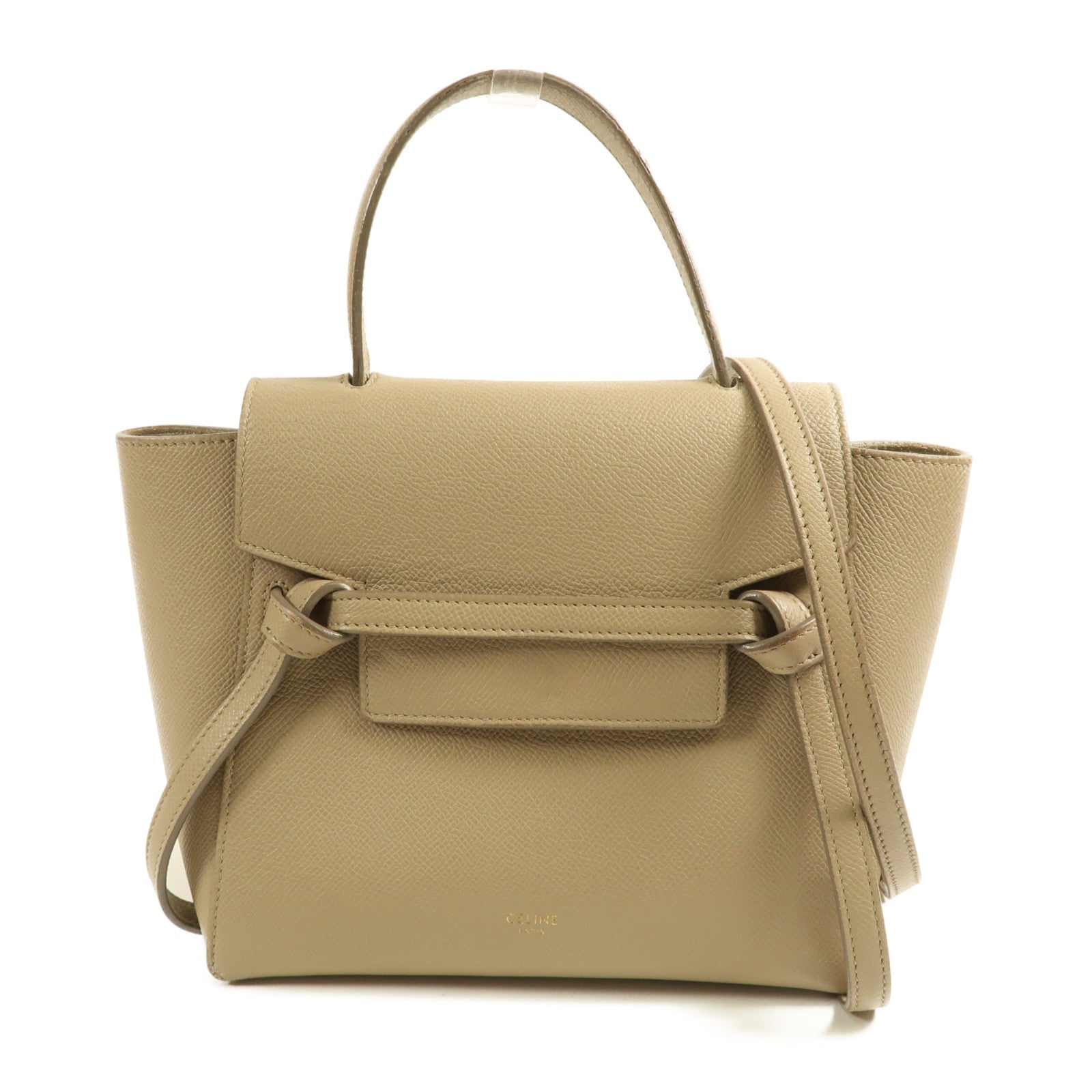 CELINE 牛皮皮革Nano Belt Bag金扣手挽肩背兩用袋米色