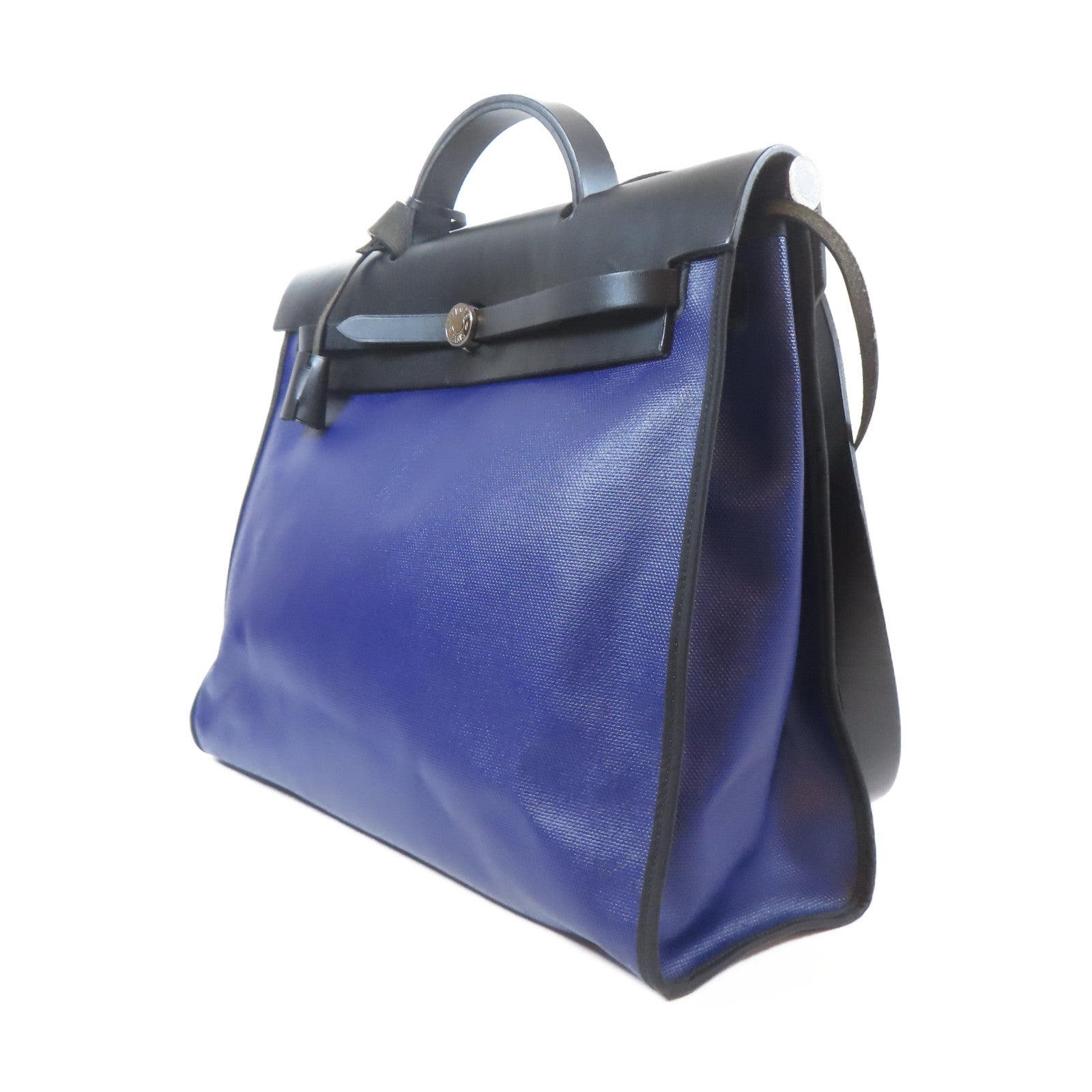 HERMES 塗層帆布Herbag MM銀扣手挽肩背兩用袋紫色/黑色