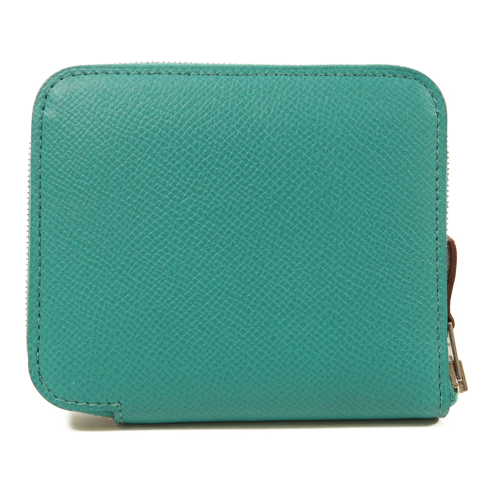 HERMES Epsom皮革Silk In Compact Wallet銀扣錢包Bleu Paon