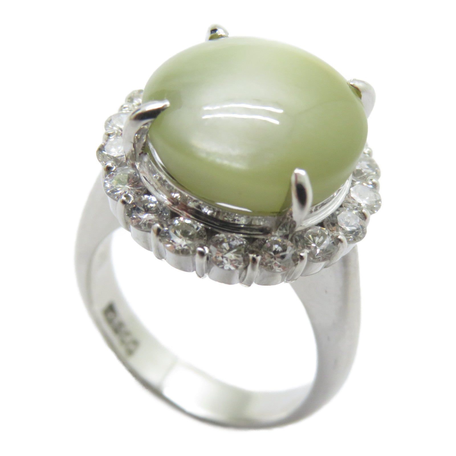 JEWELRY PT900鉑金Cat's Eye Ring 6.22ct貓眼石/0.735ct鑽石戒指US#4