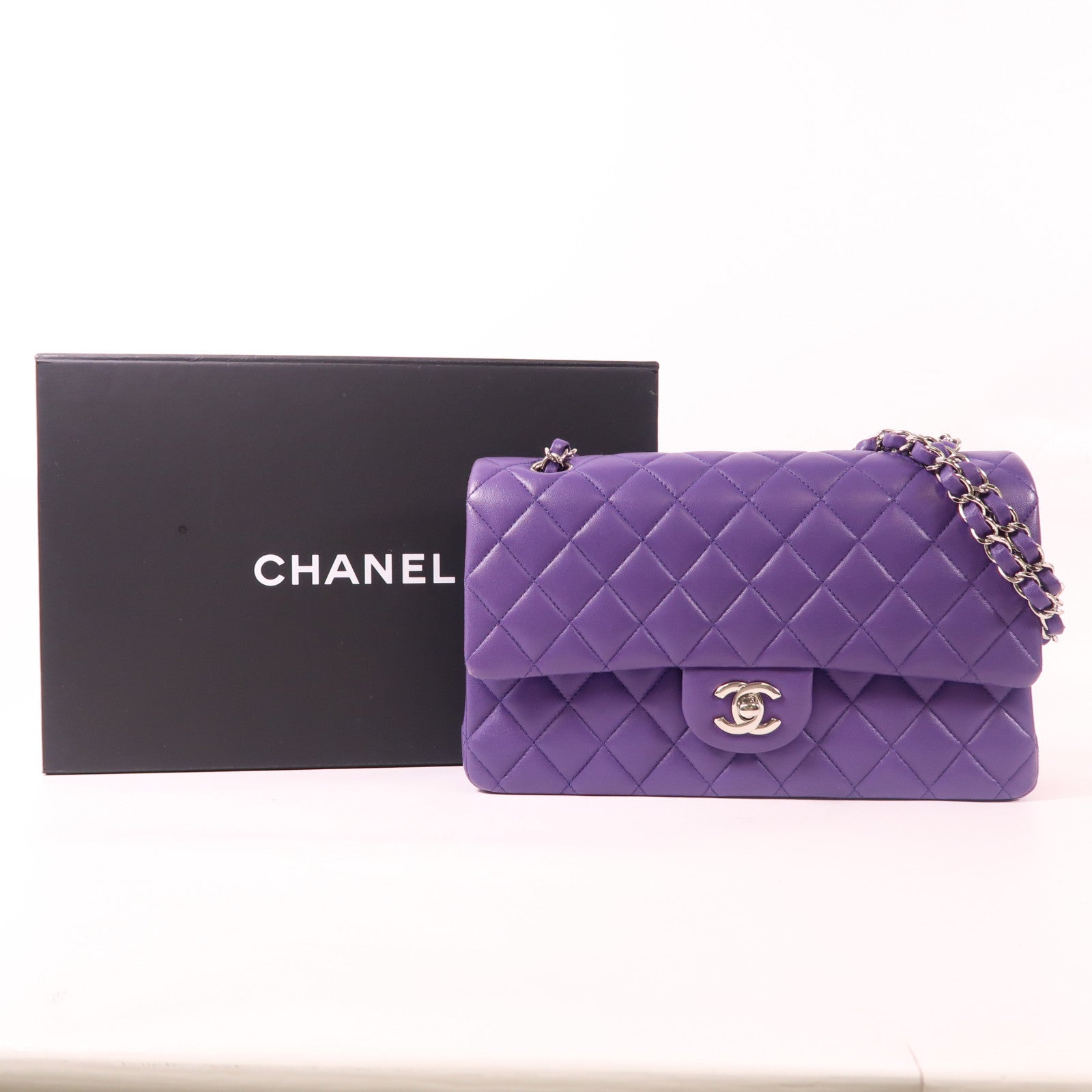 CHANEL 牛皮皮革Classic 25銀扣鏈帶肩背袋