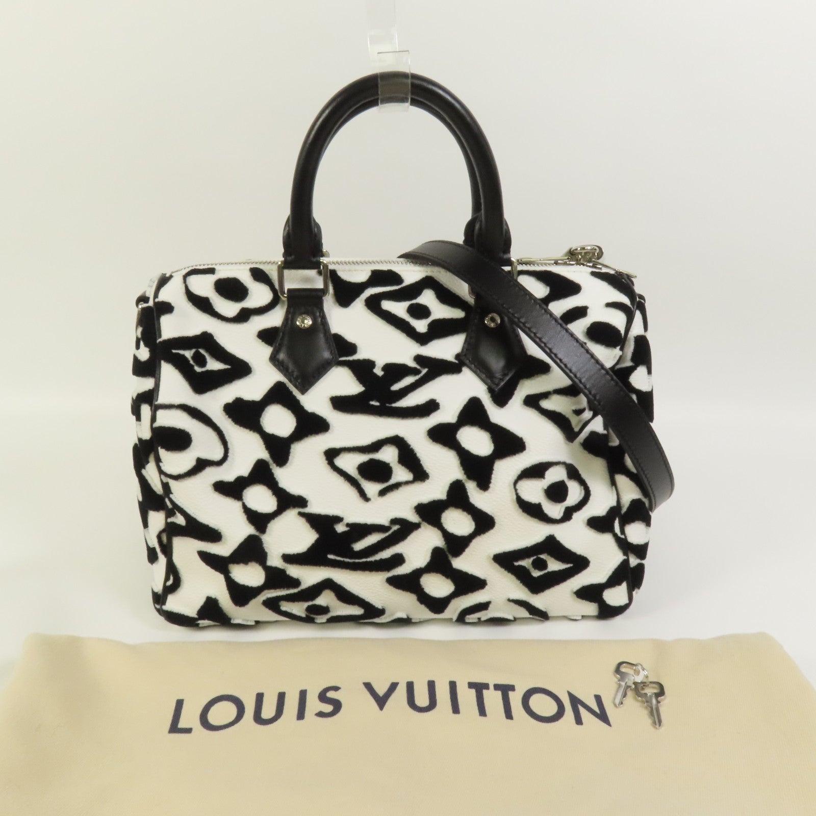 LOUIS VUITTON Tufted Monogram Speedy Bandouliere 25銀扣手挽肩背兩用袋