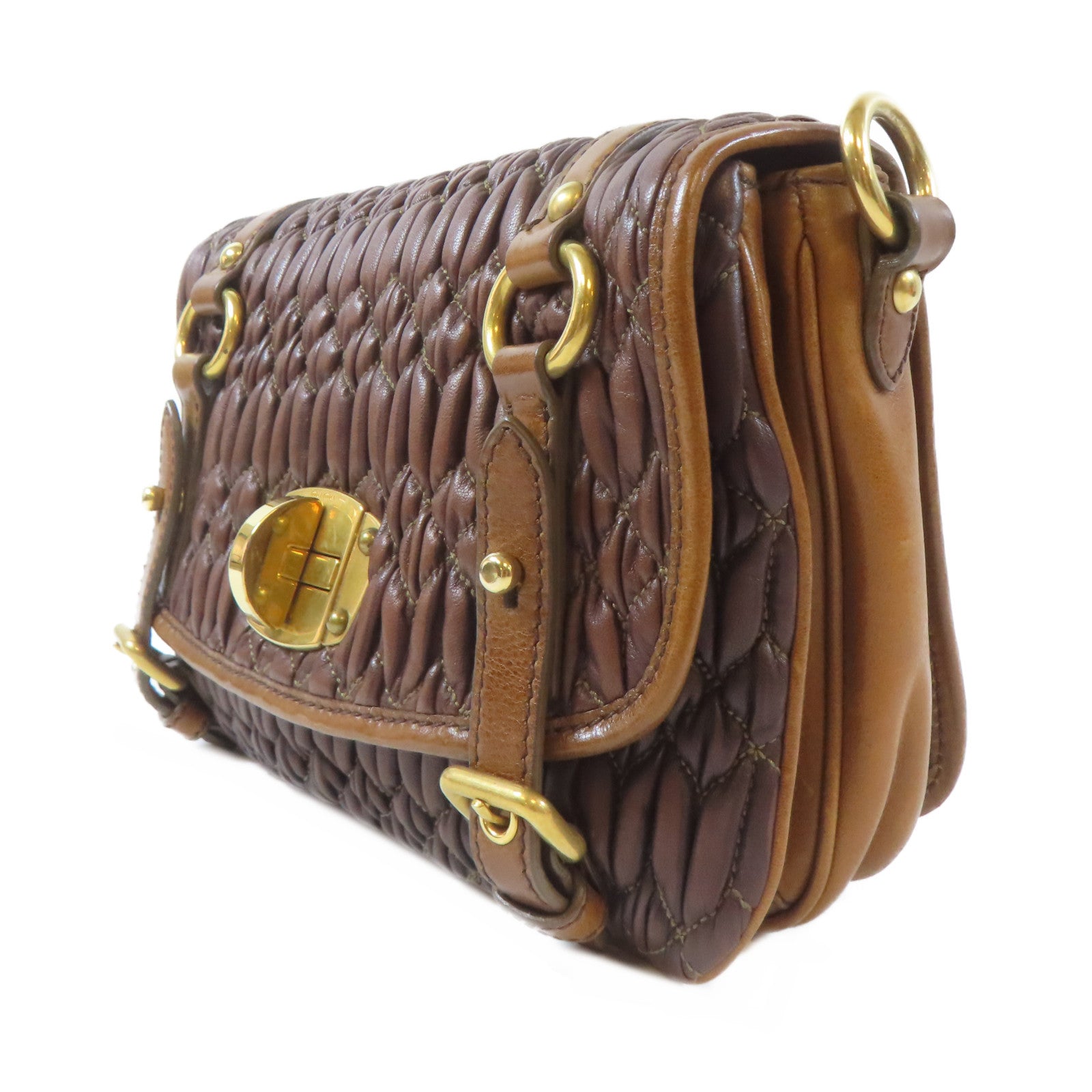 Miu Miu 羊皮皮革Shoulder Bag金扣肩背袋啡色