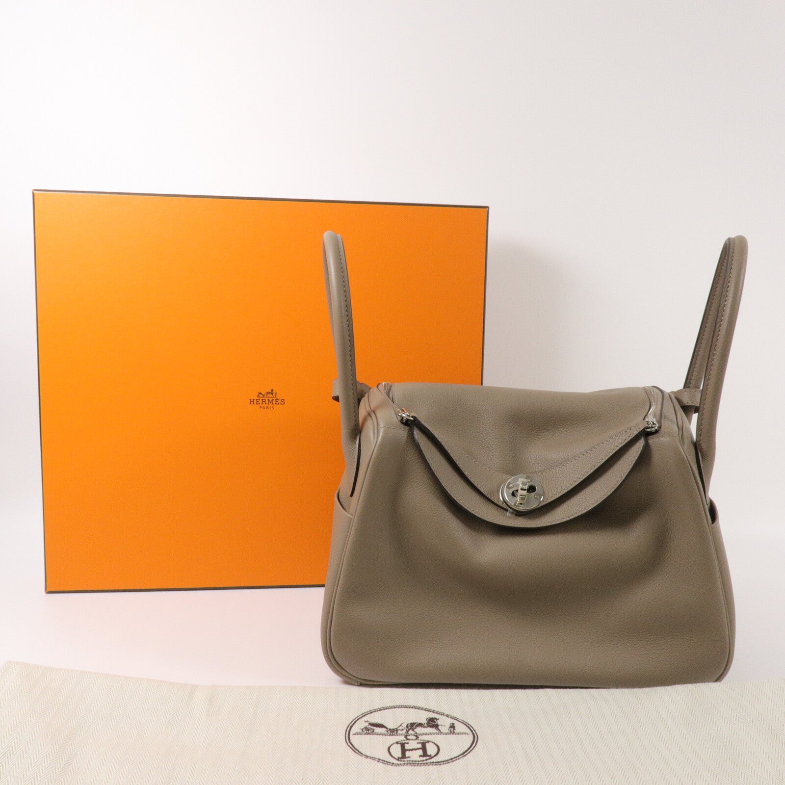 HERMES Evercolor皮革Lindy 26手挽肩背兩用袋Gris Asphalte