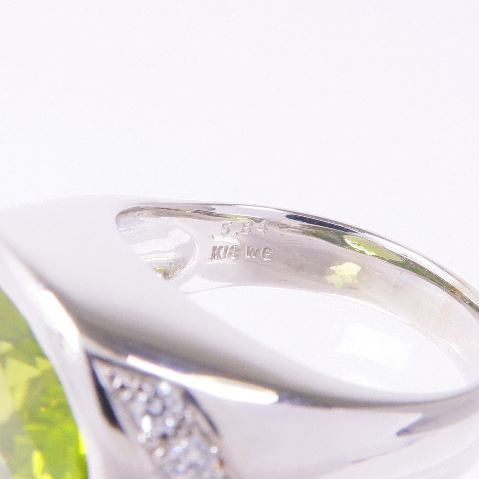 JEWELRY 18K白金Peridot Diamond Ring橄欖石/鑽石戒指US#7