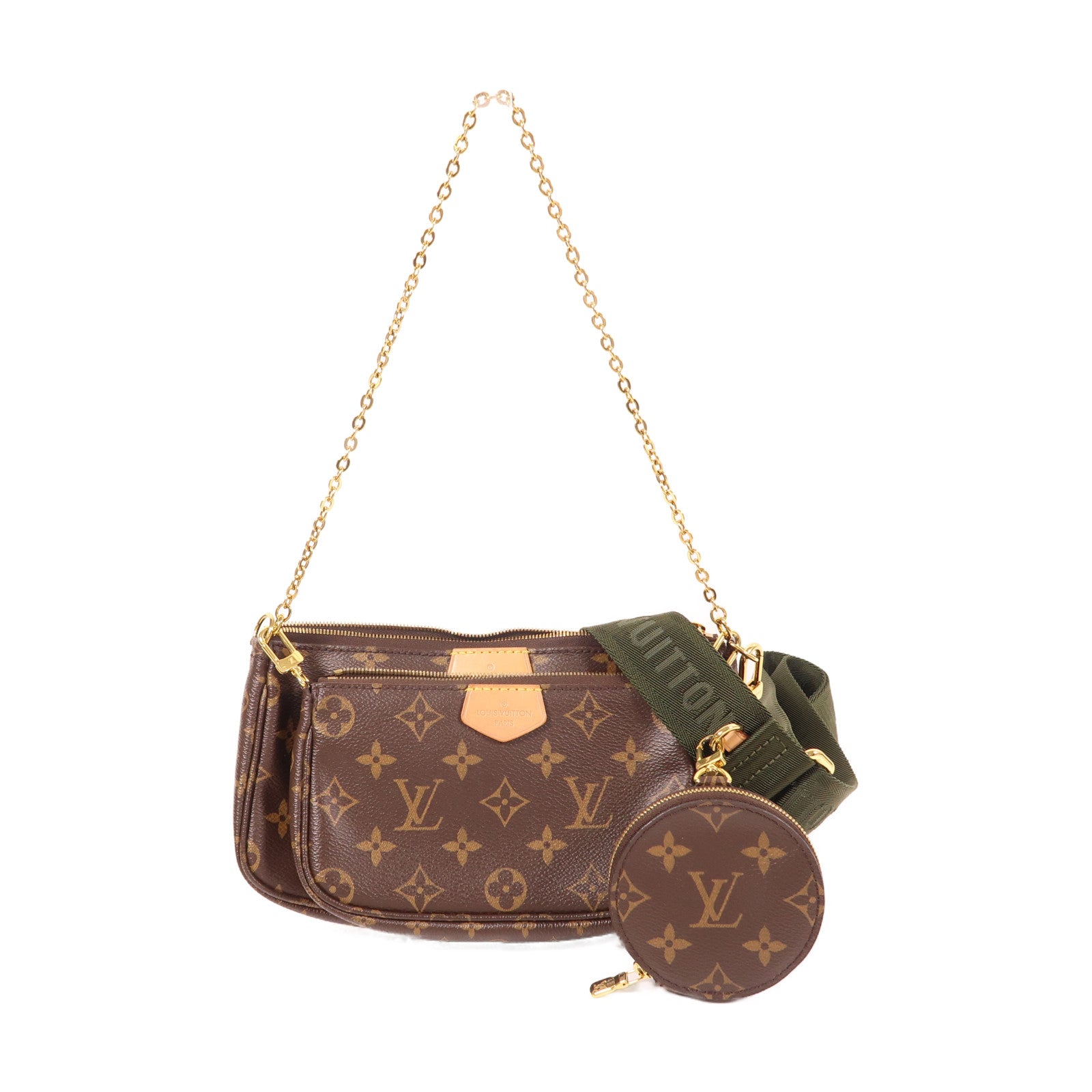 LOUIS VUITTON Monogram Multi Pochette Accessoires金扣肩背袋棕色