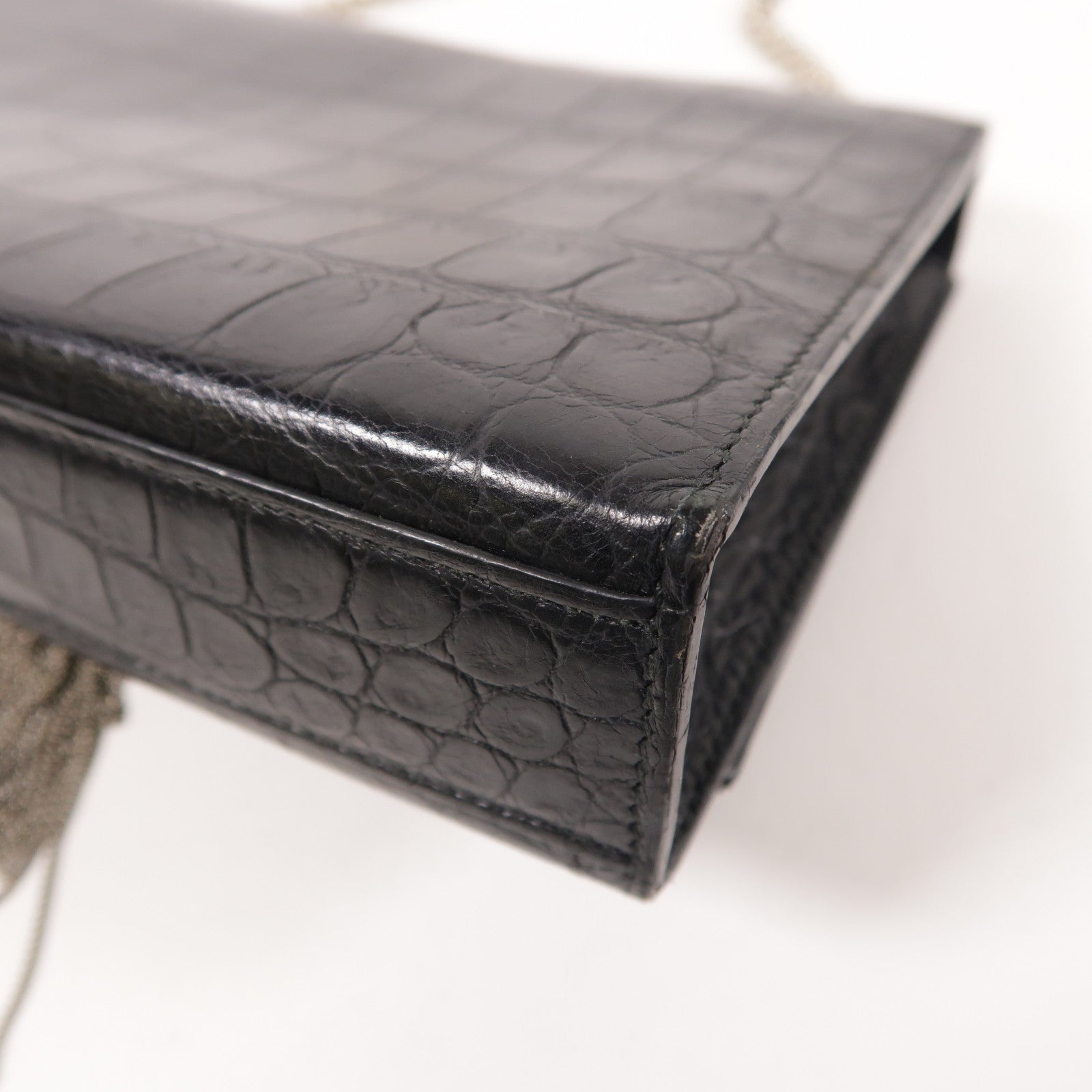 YVES SAINT LAURENT 牛皮皮革Kate Tassel銀扣鏈帶肩背袋