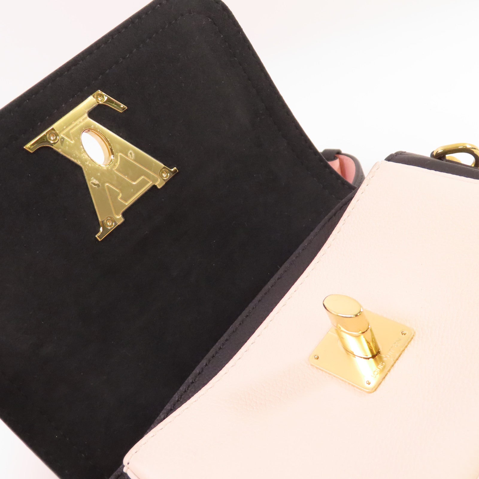 LOUIS VUITTON 牛皮皮革Lockme Tender 2Way Shoulder Bag金扣手挽肩背兩用袋黑色/粉紅色
