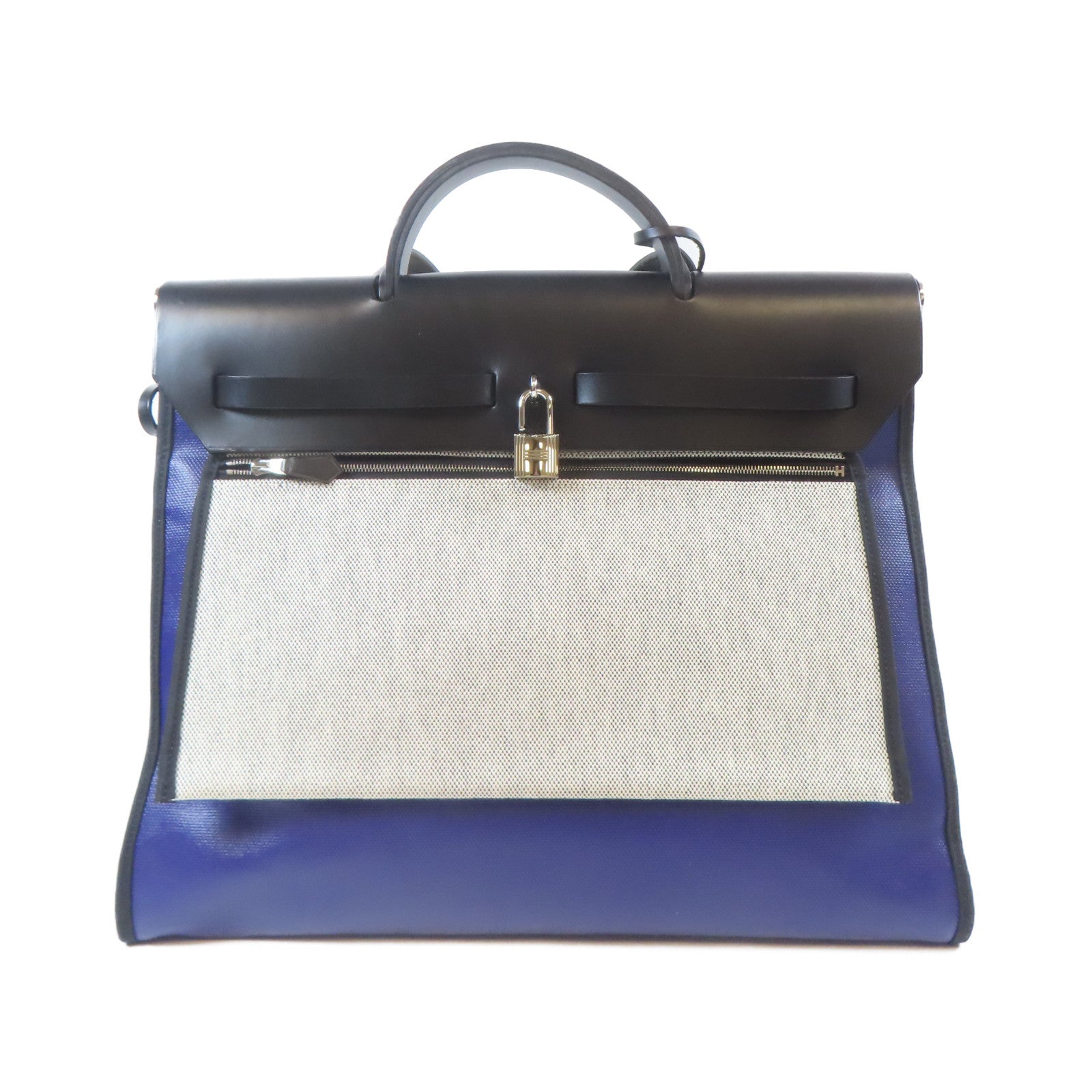 HERMES 塗層帆布Herbag MM銀扣手挽肩背兩用袋紫色/黑色