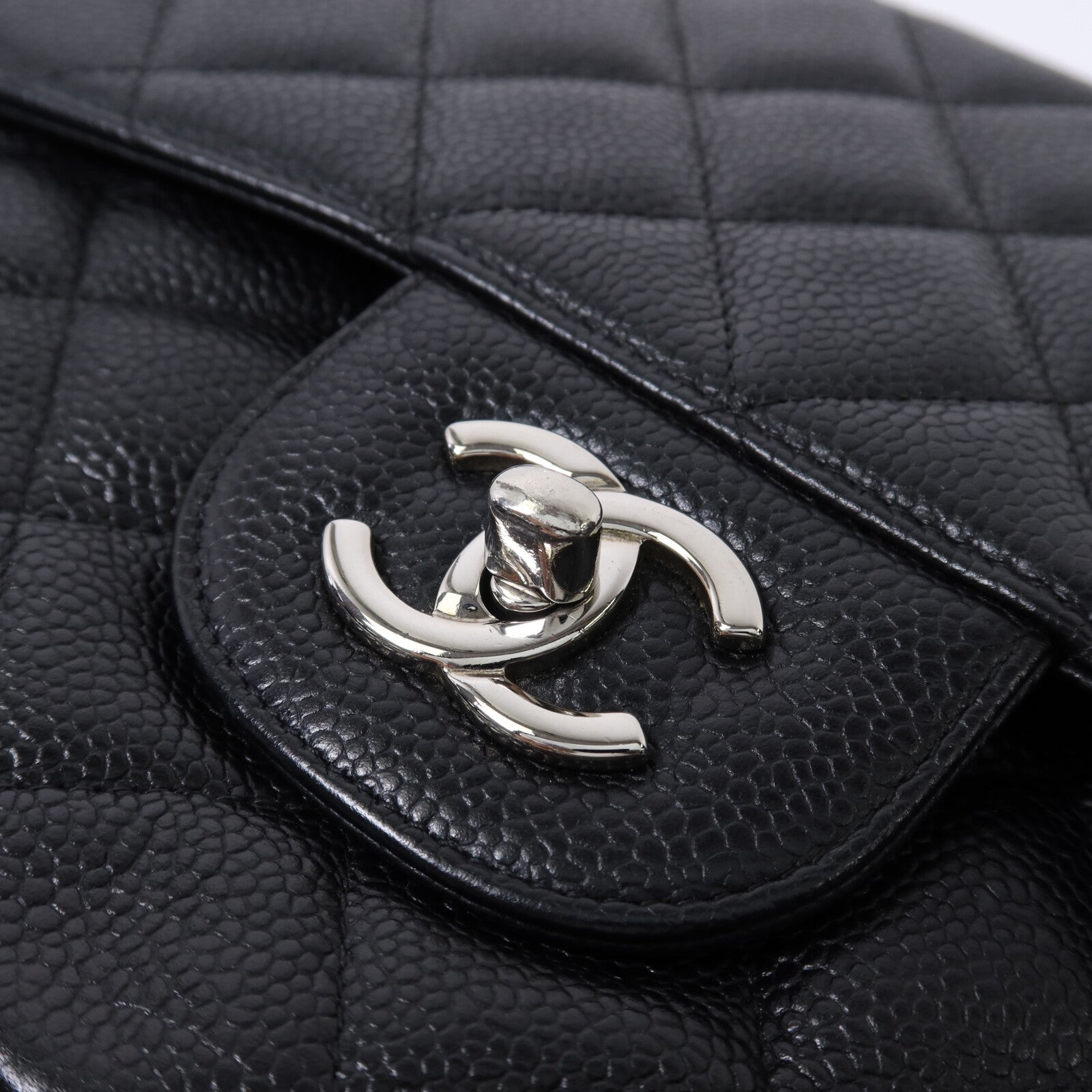 CHANEL 牛皮皮革Large Classic銀扣鏈帶肩背袋