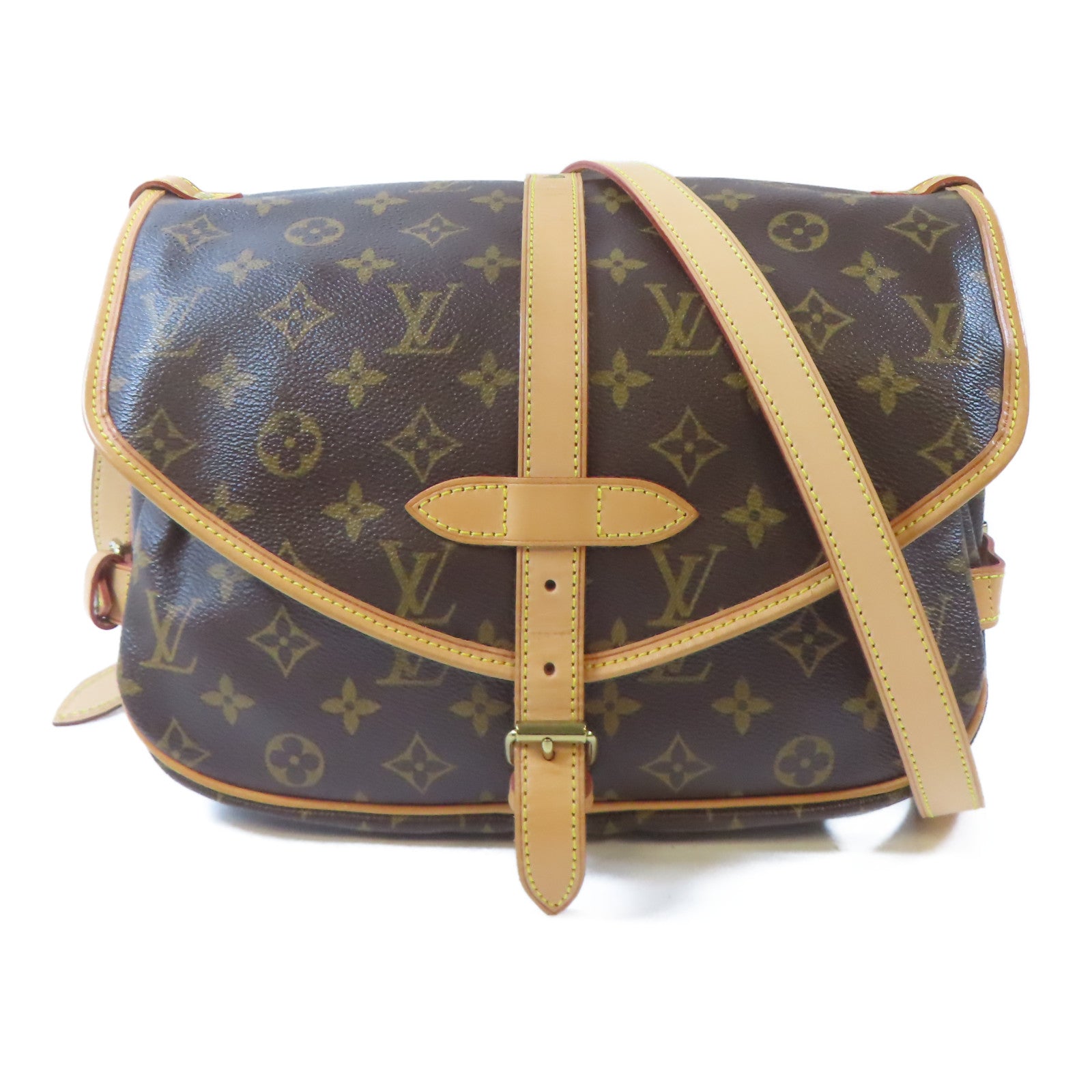 LOUIS VUITTON Monogram Saumur 30金扣肩背袋棕色