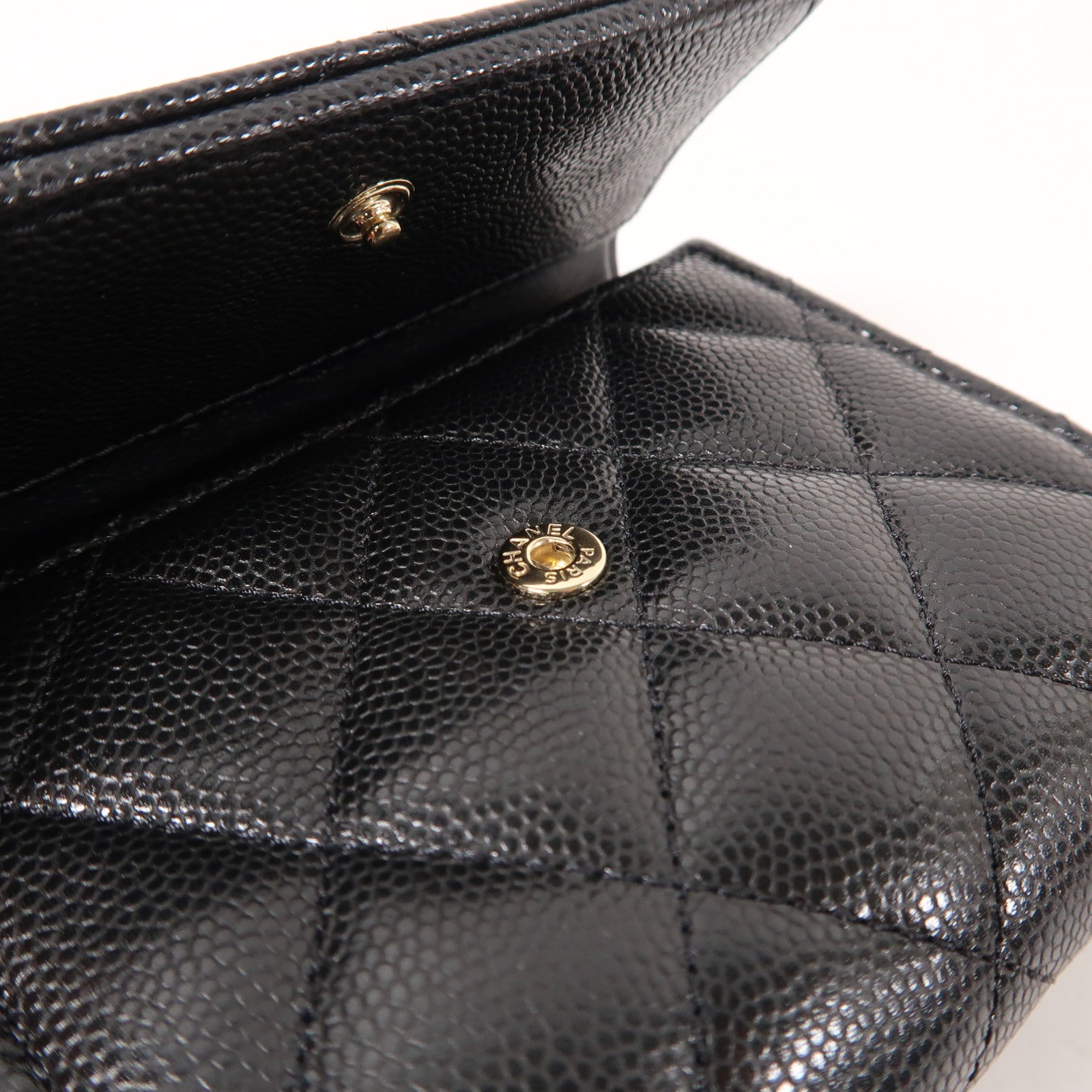 CHANEL 菱格Caviar皮革Small Flap Wallet金扣折疊錢包黑色