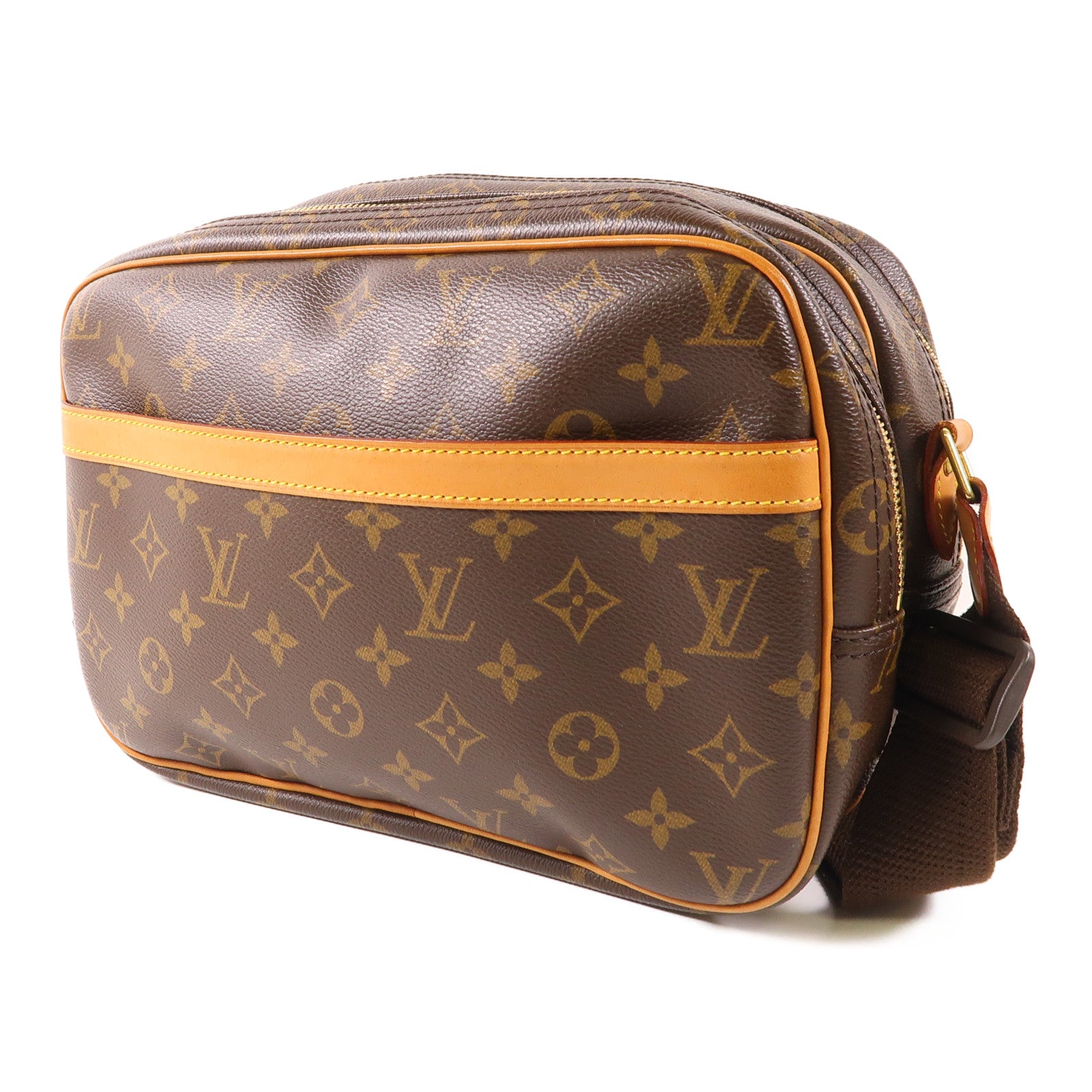 LOUIS VUITTON Monogram Reporter PM金扣肩背袋棕色