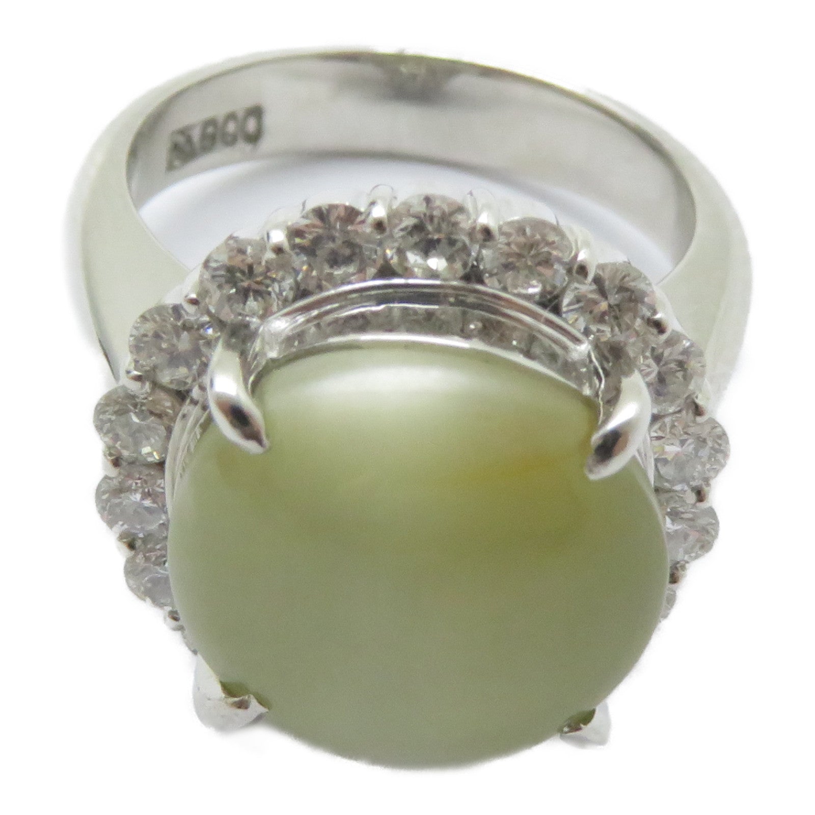 JEWELRY PT900鉑金Cat's Eye Ring 6.22ct貓眼石/0.735ct鑽石戒指US#4