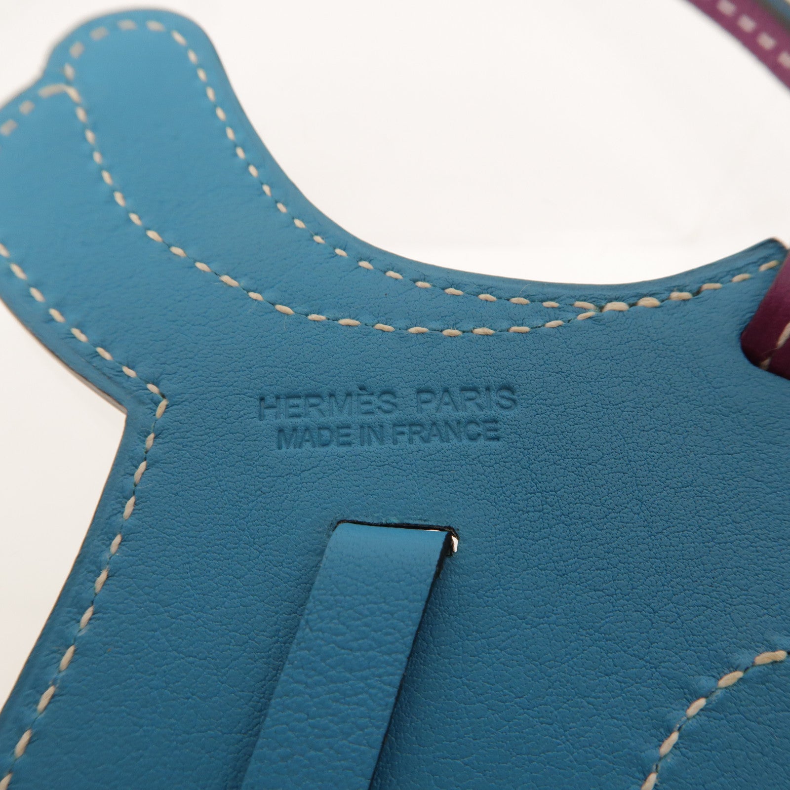 HERMES Swift皮革Paddock Selle掛飾Anemone/Turquoise