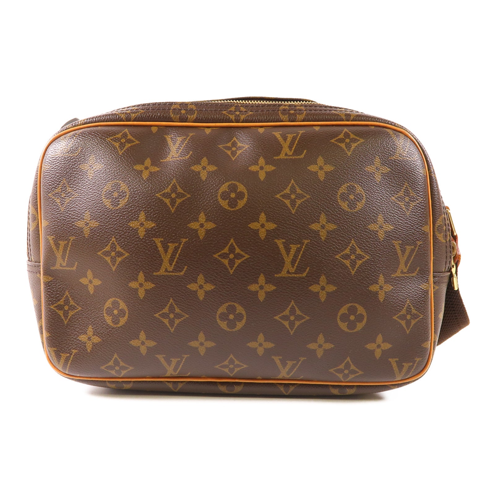 LOUIS VUITTON Monogram Reporter PM金扣肩背袋棕色