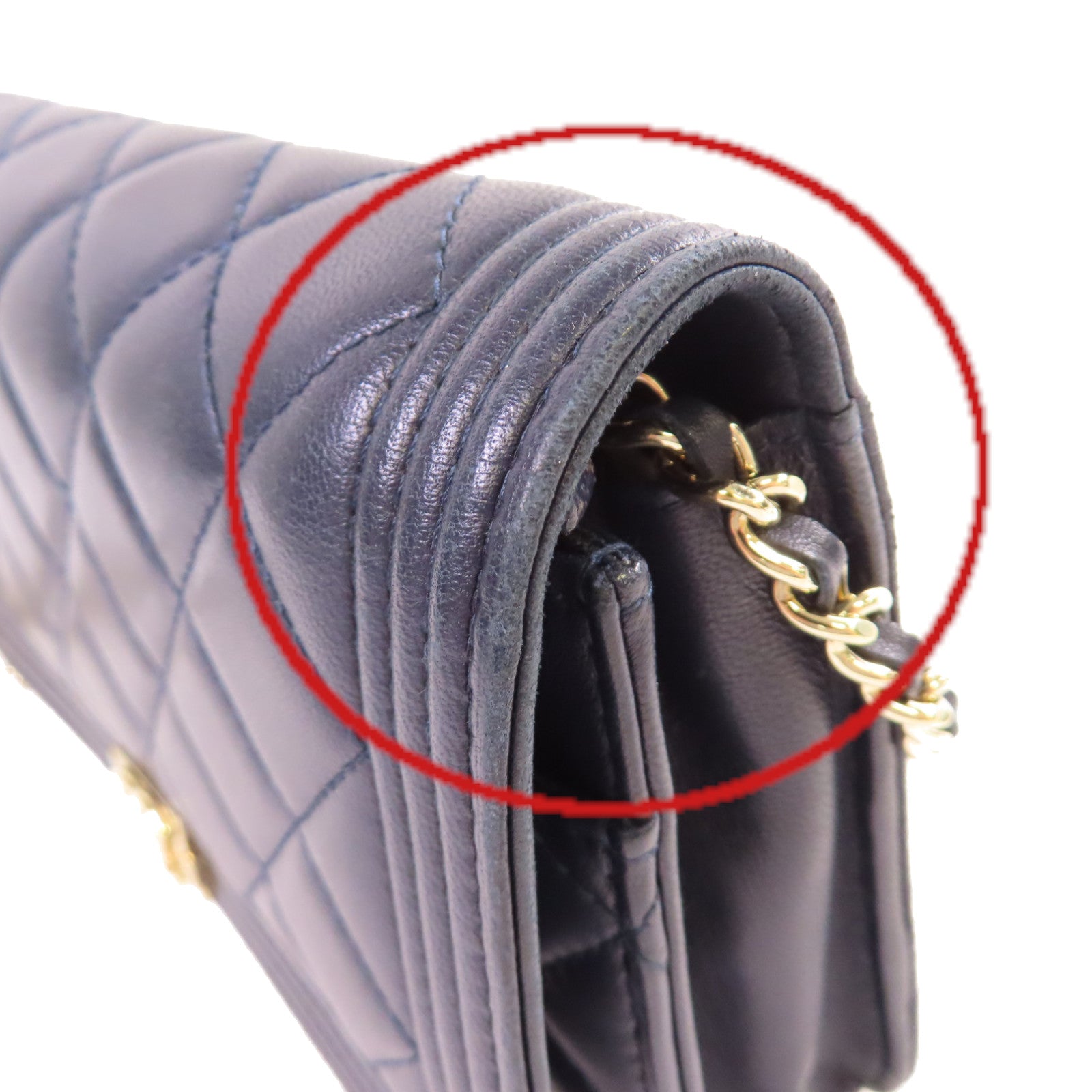 CHANEL 菱格羊皮皮革WOC Wallet On Chain Shoulder Bag金扣鏈帶肩背袋寶藍色