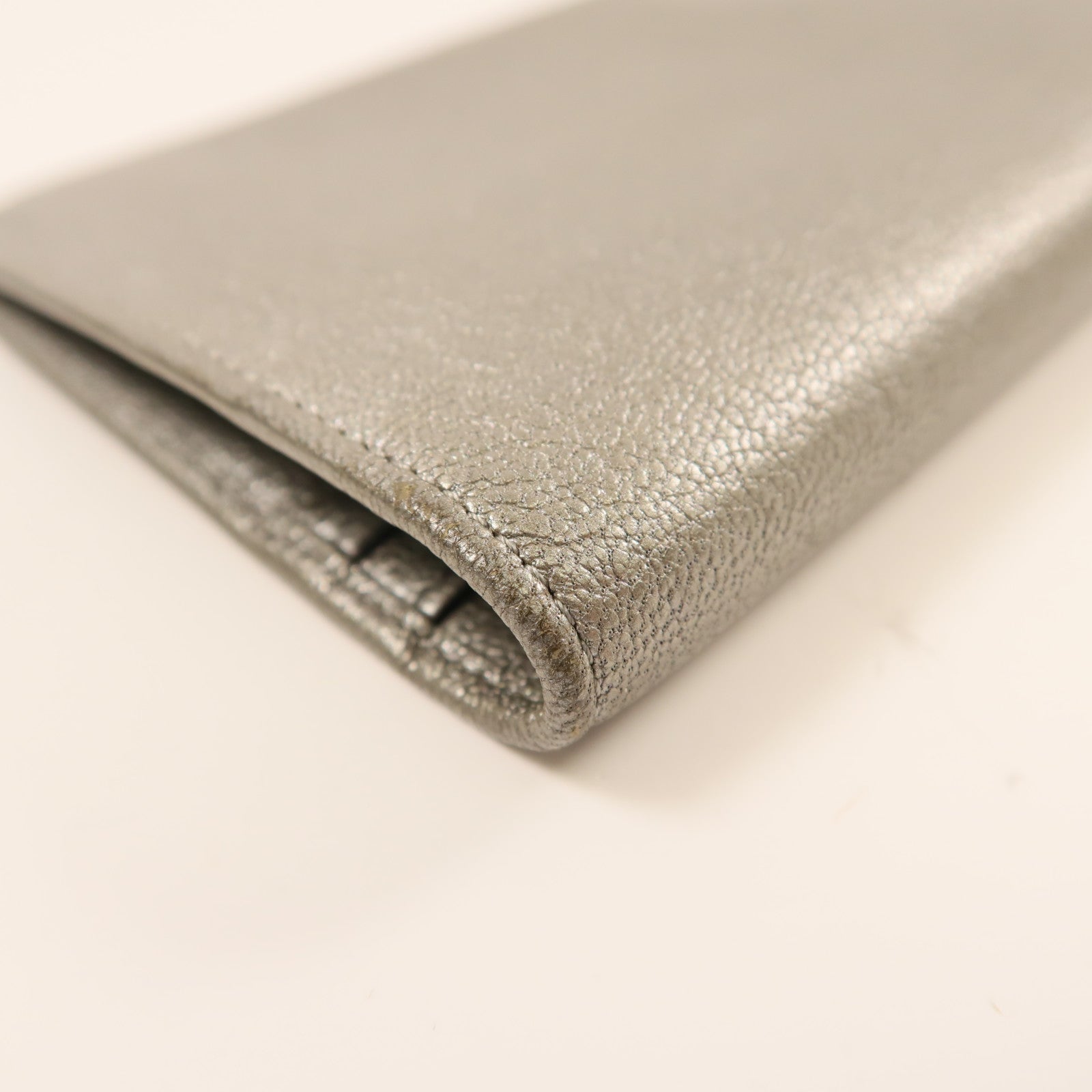 CHANEL 羊皮皮革Long Wallet銀扣錢包灰色