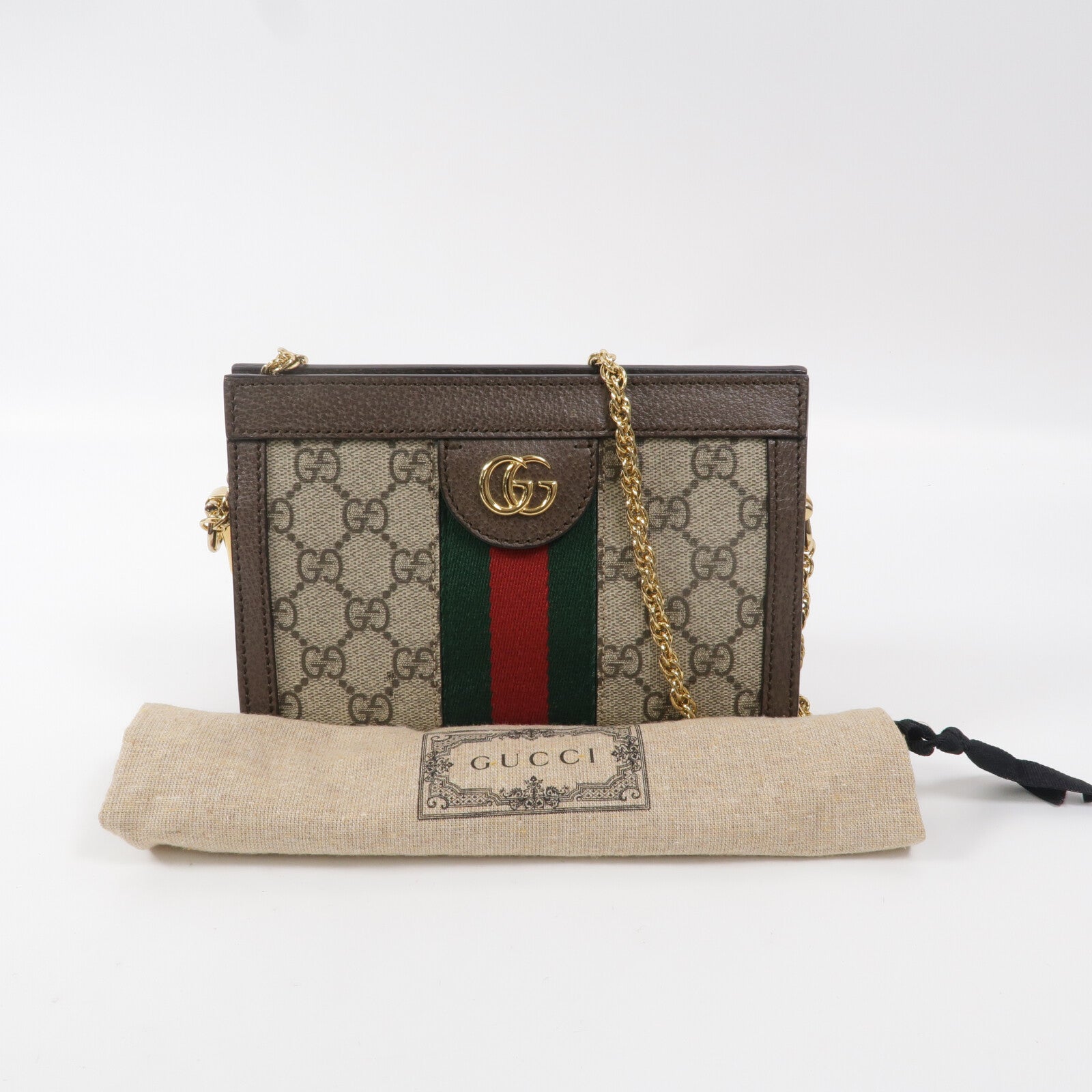GUCCI 塗層帆布Ophidia Chain Shoulder Bag鏈帶肩背袋