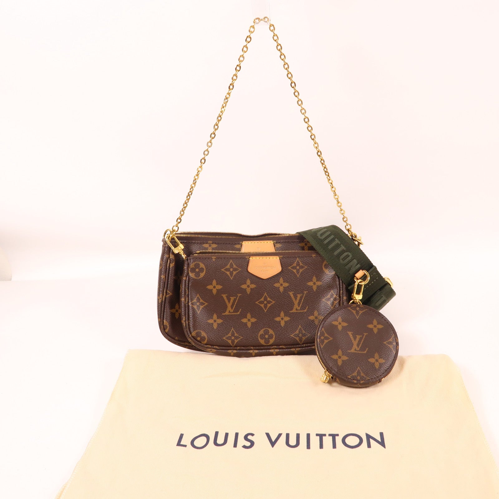 LOUIS VUITTON Monogram Multi Pochette Accessoires金扣肩背袋棕色