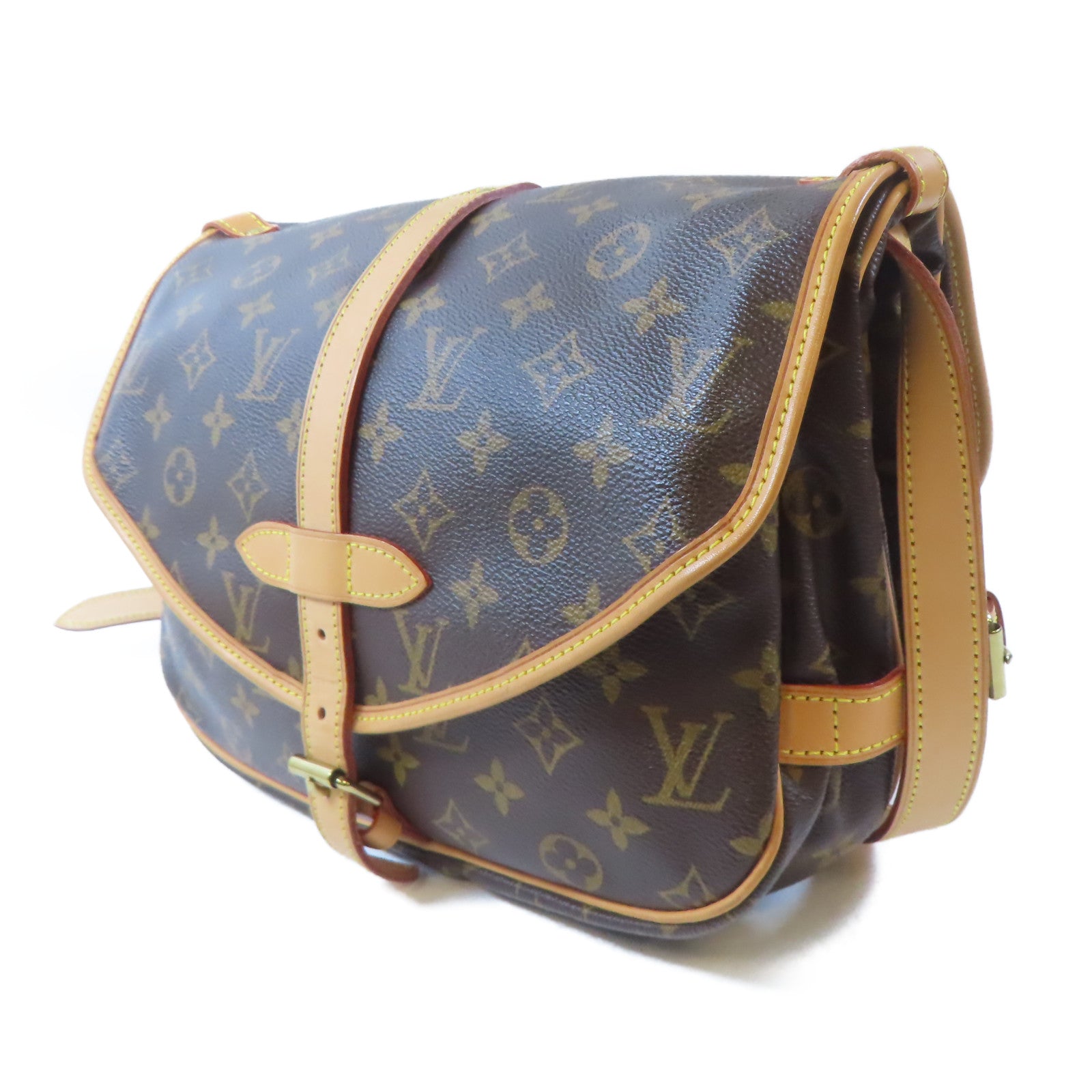 LOUIS VUITTON Monogram Saumur 30金扣肩背袋棕色
