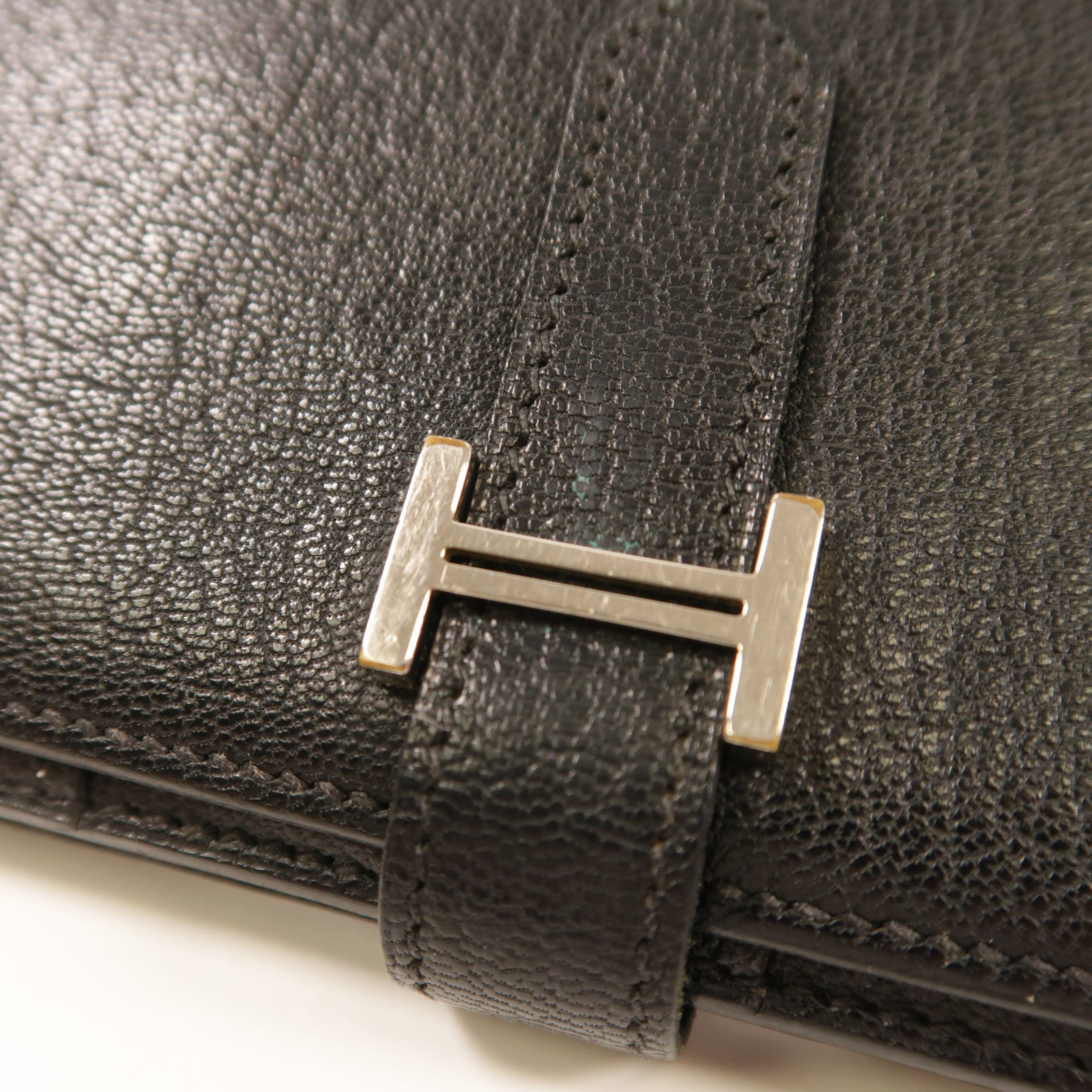 HERMES Chevre皮革Bearn Long Wallet銀扣長錢包Noir