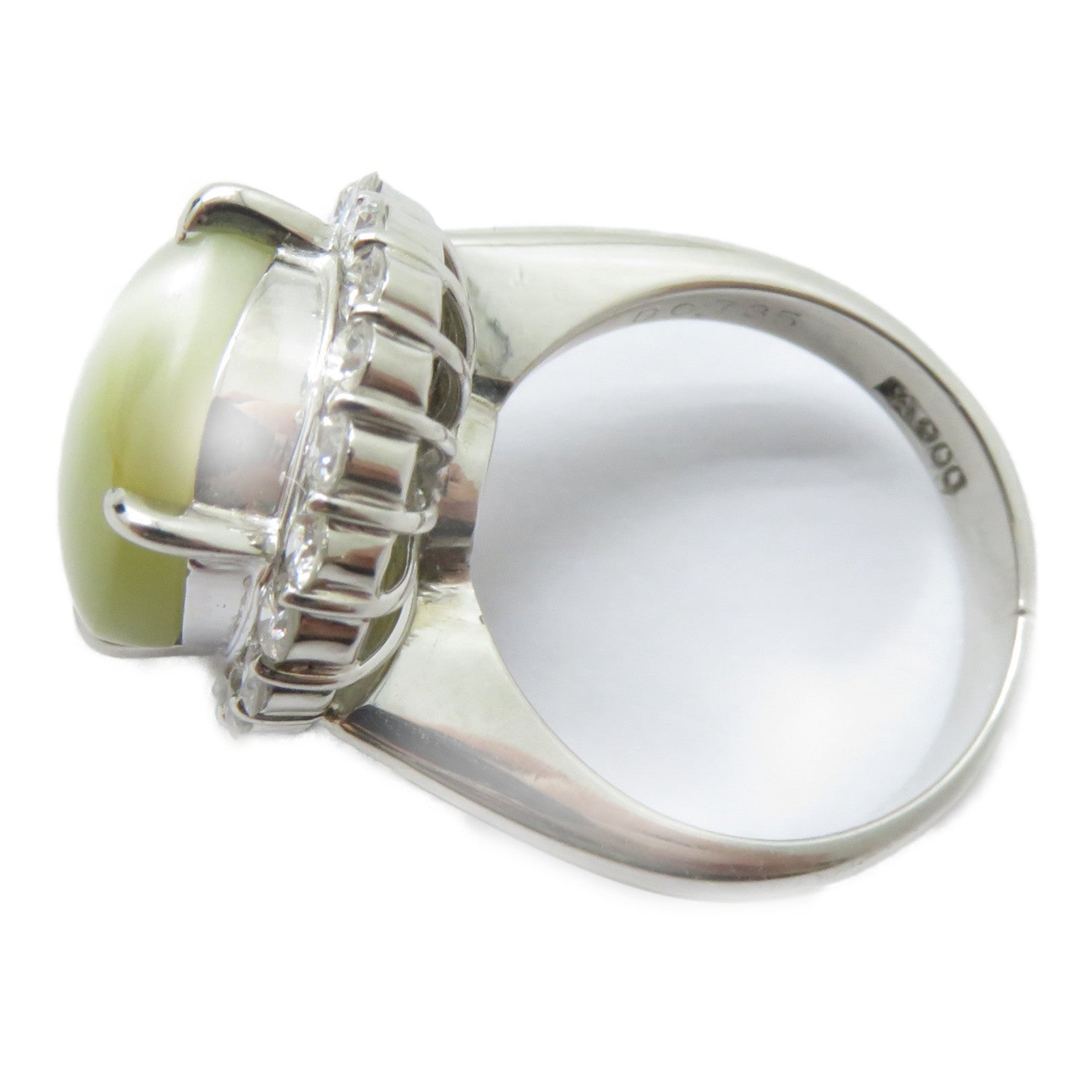 JEWELRY PT900鉑金Cat's Eye Ring 6.22ct貓眼石/0.735ct鑽石戒指US#4
