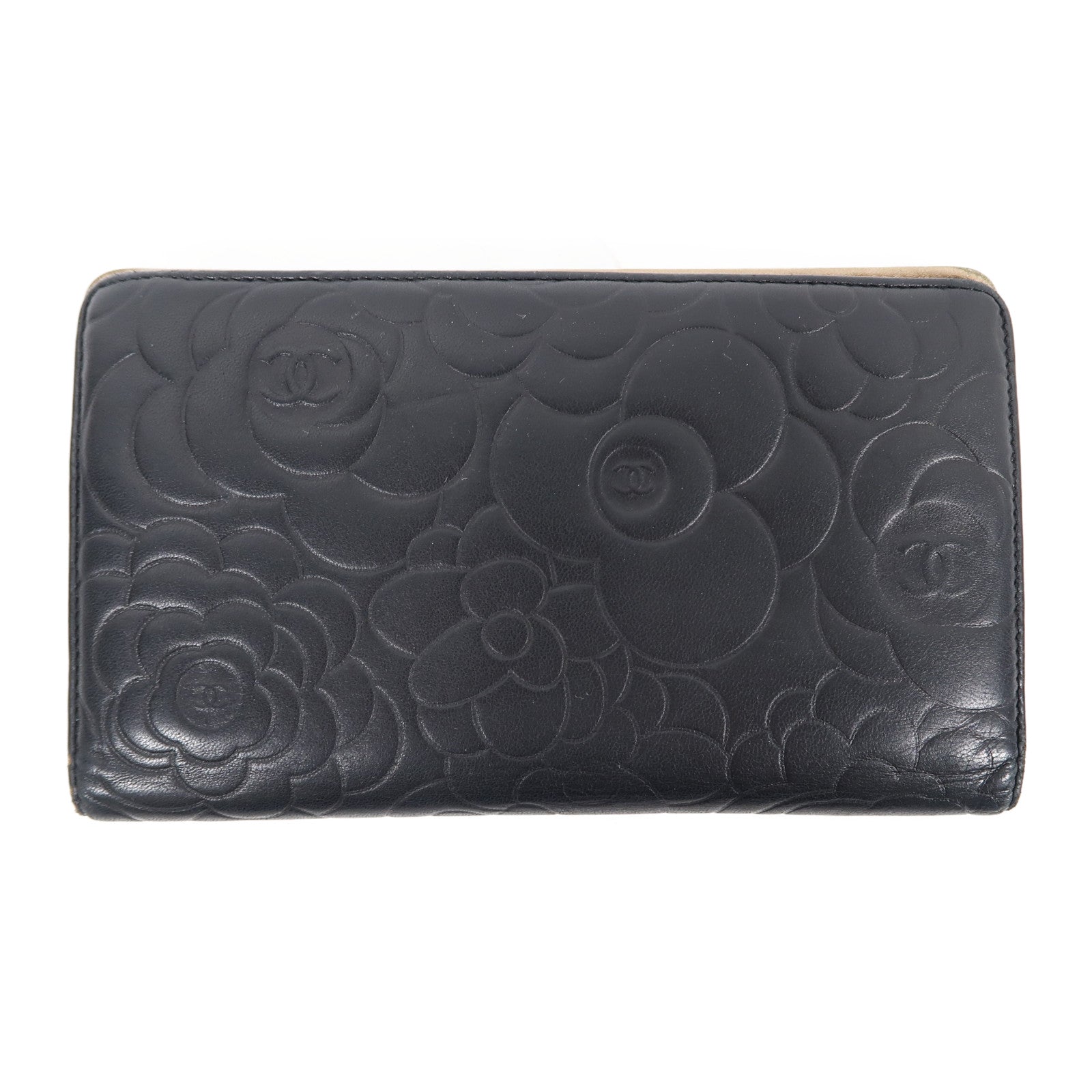 CHANEL 羊皮皮革Long Wallet金扣長錢包黑色