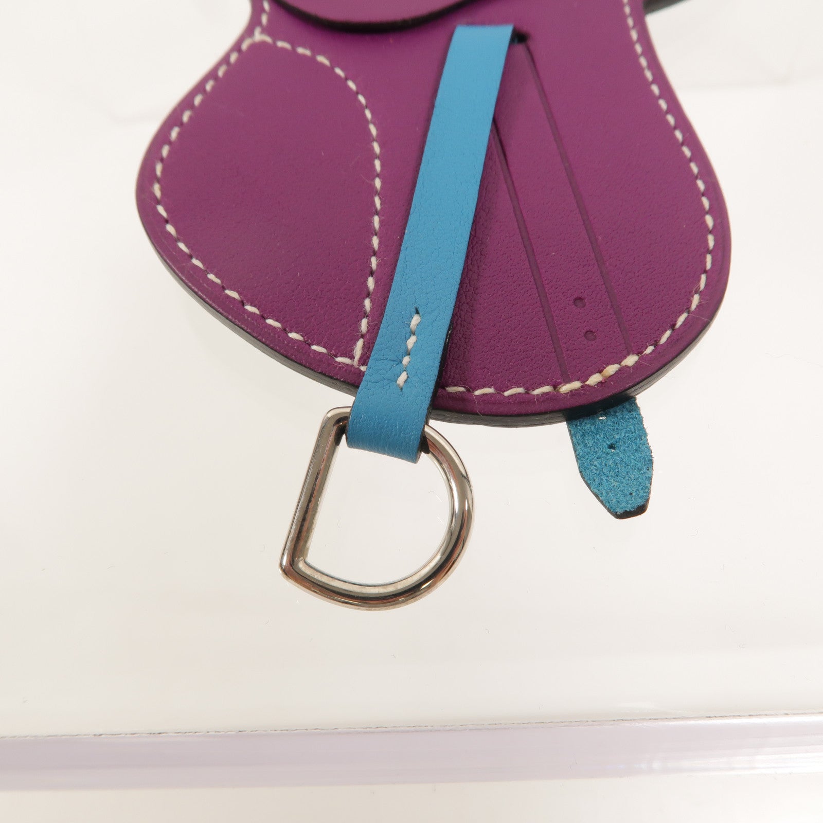 HERMES Swift皮革Paddock Selle掛飾Anemone/Turquoise