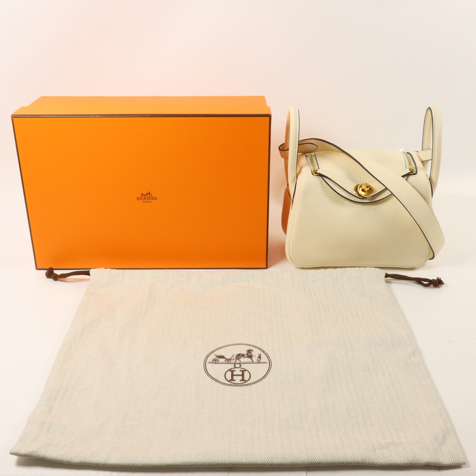 HERMES Clemence皮革Mini Lindy手挽肩背兩用袋Nata