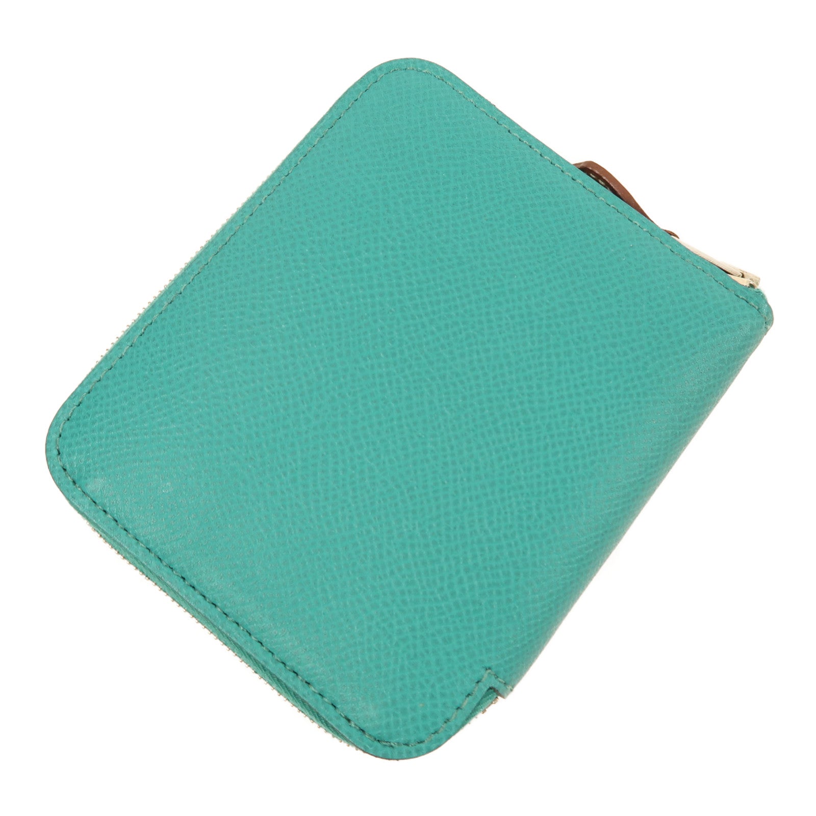 HERMES Epsom皮革Silk In Compact Wallet銀扣錢包Bleu Paon