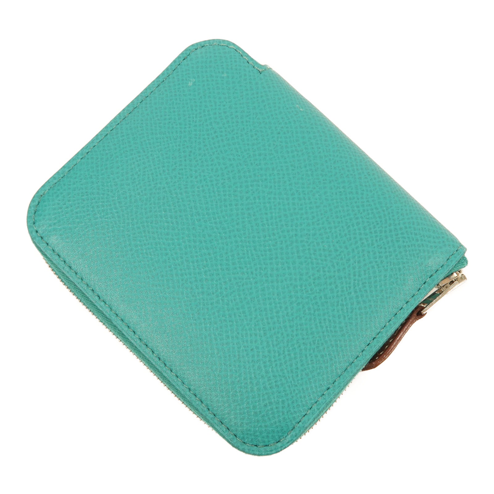 HERMES Epsom皮革Silk In Compact Wallet銀扣錢包Bleu Paon