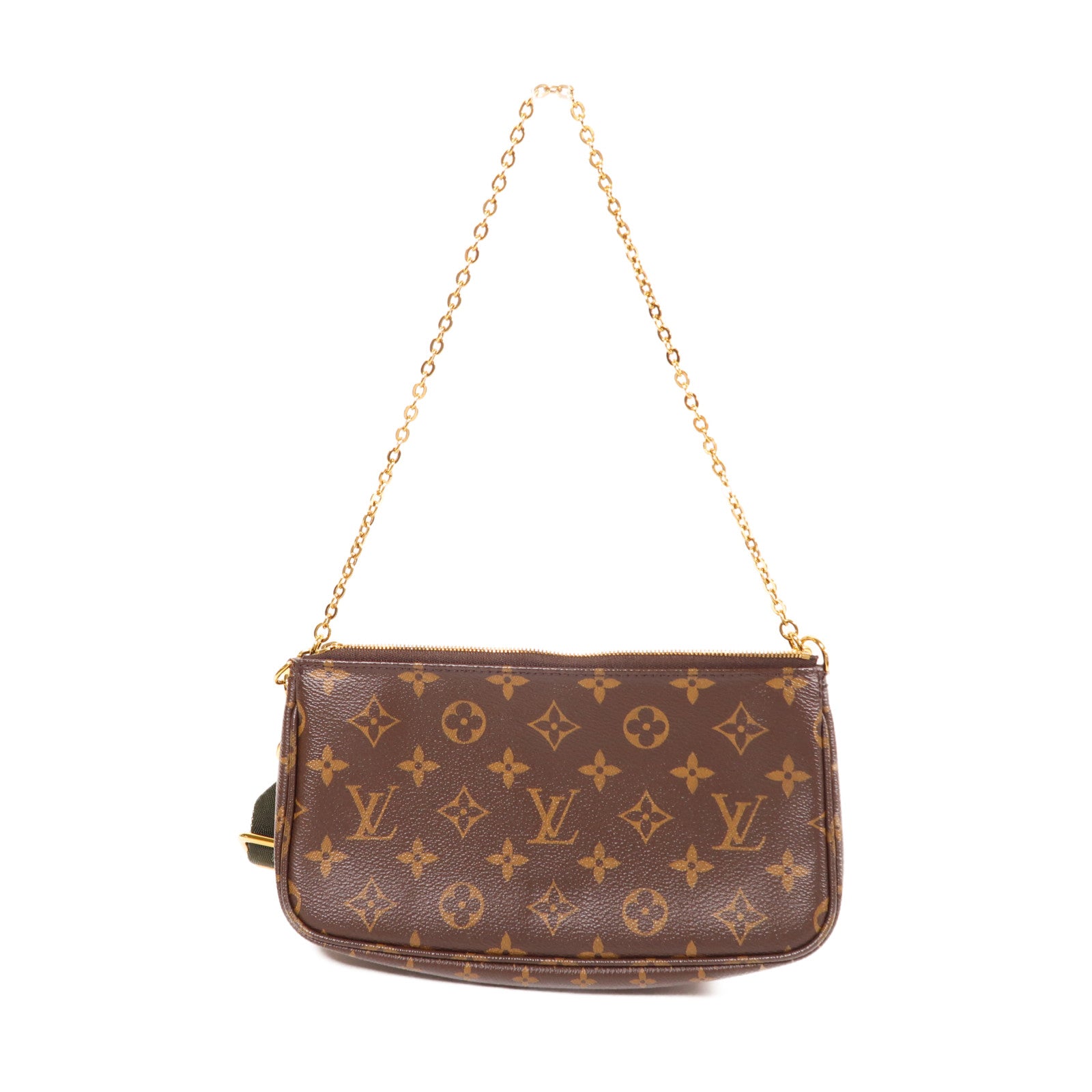 LOUIS VUITTON Monogram Multi Pochette Accessoires金扣肩背袋棕色