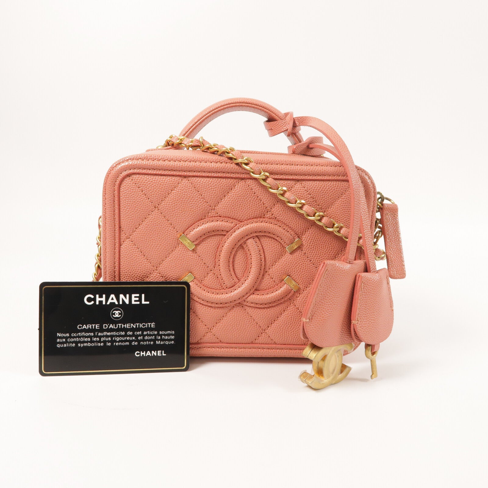 CHANEL 牛皮皮革Vanity Case金扣手挽肩背兩用袋