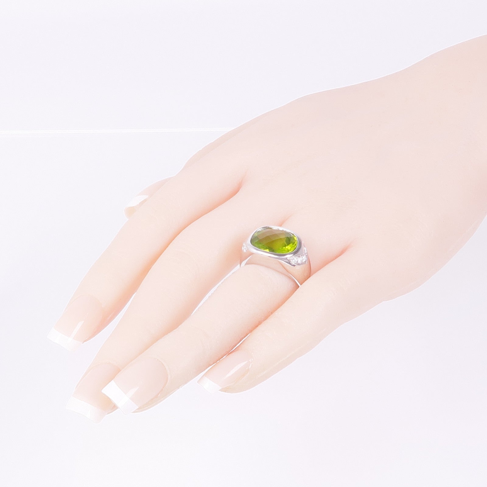 JEWELRY 18K白金Peridot Diamond Ring橄欖石/鑽石戒指US#7