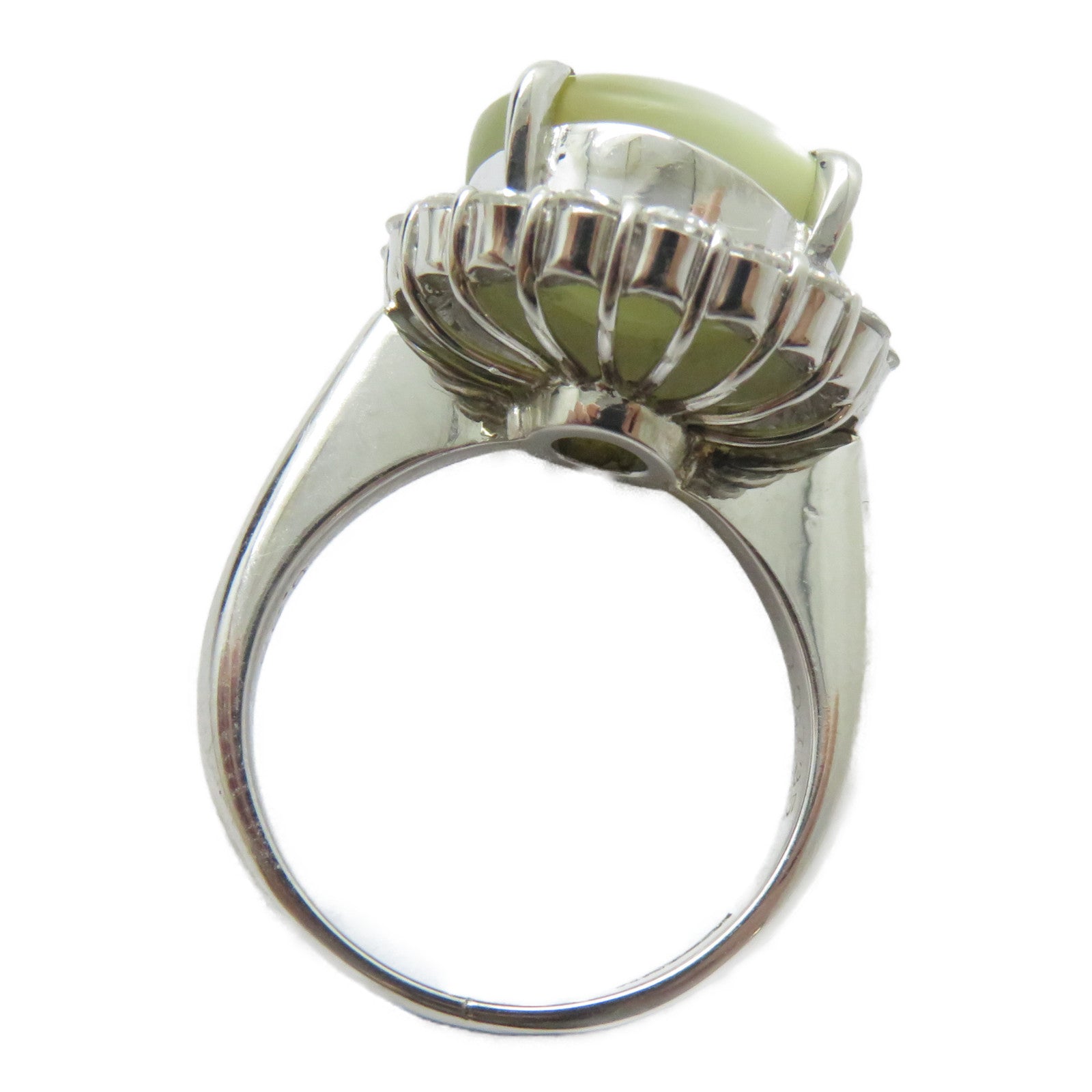JEWELRY PT900鉑金Cat's Eye Ring 6.22ct貓眼石/0.735ct鑽石戒指US#4