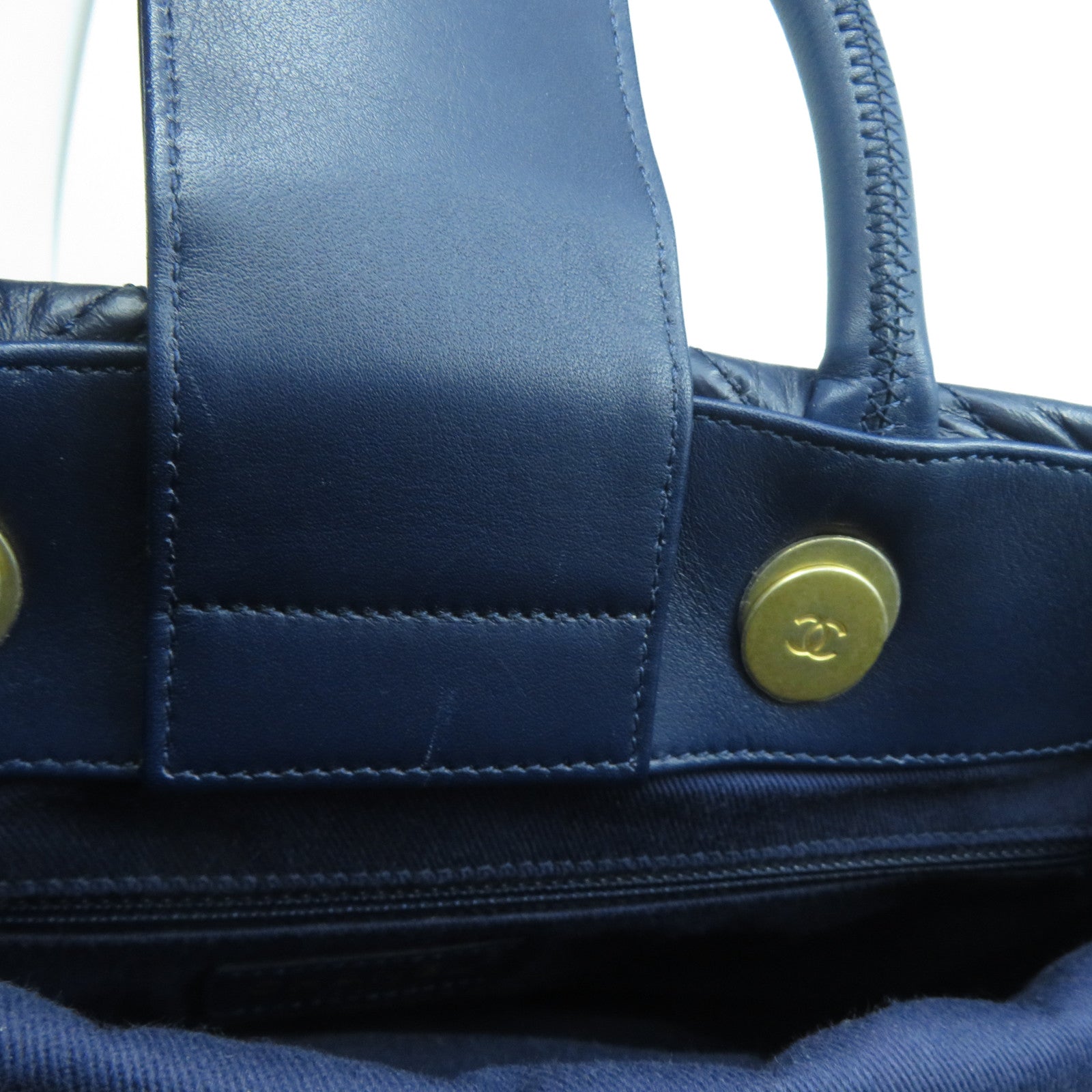 CHANEL 菱格牛皮皮革2 Way Shoulder金扣手挽肩背兩用袋深藍色