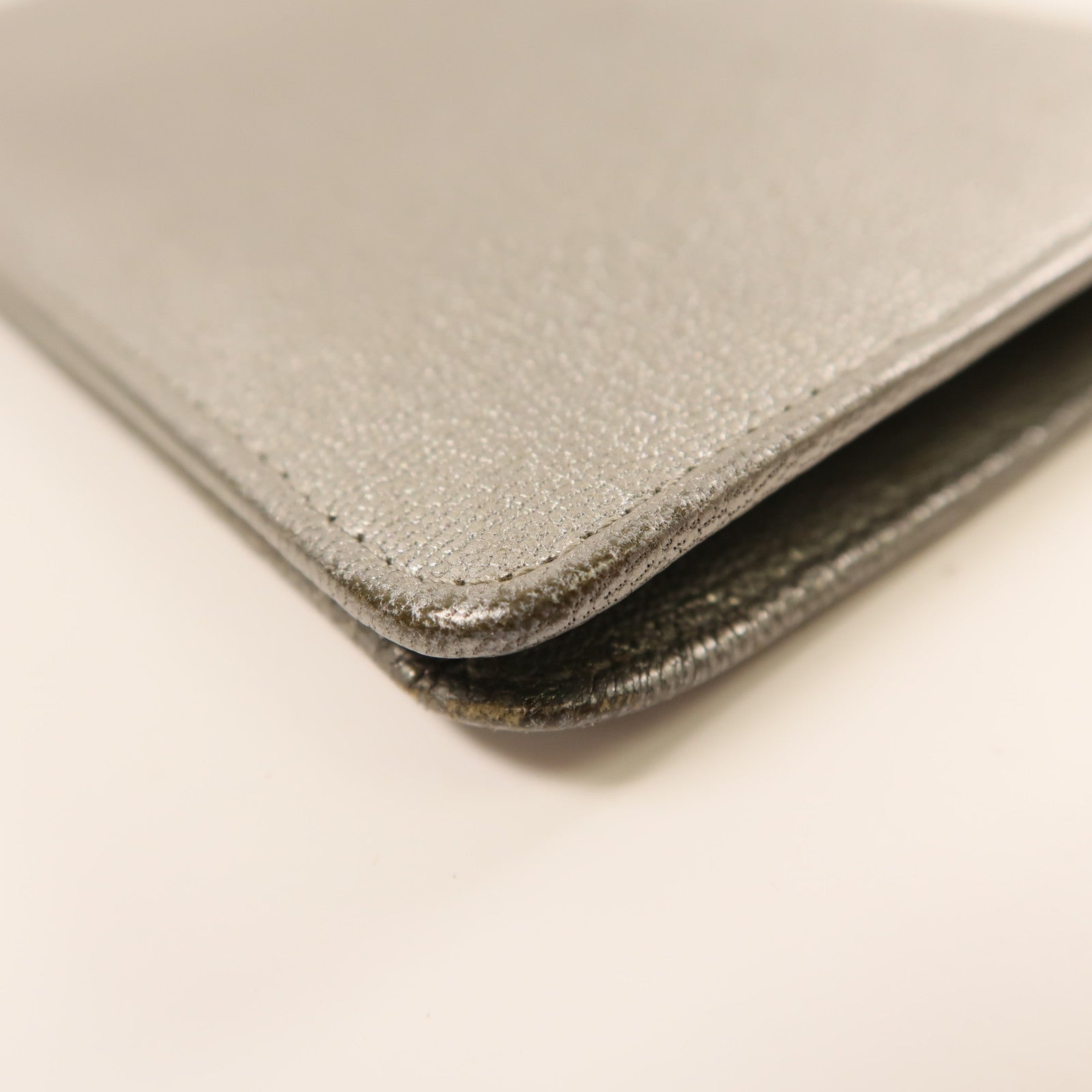 CHANEL 羊皮皮革Long Wallet銀扣錢包灰色