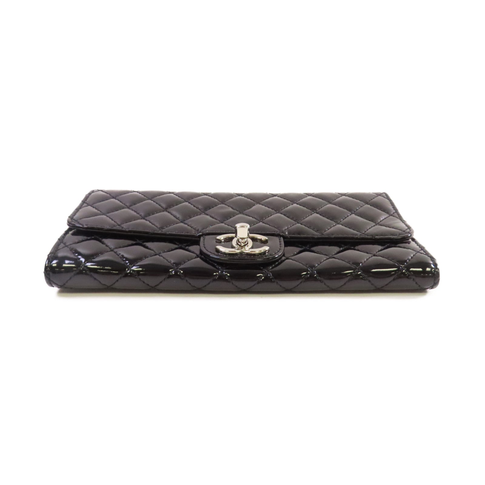 CHANEL 菱格漆皮皮革WOC Wallet On Chain Shoulder Bag銀扣鏈帶肩背袋黑色