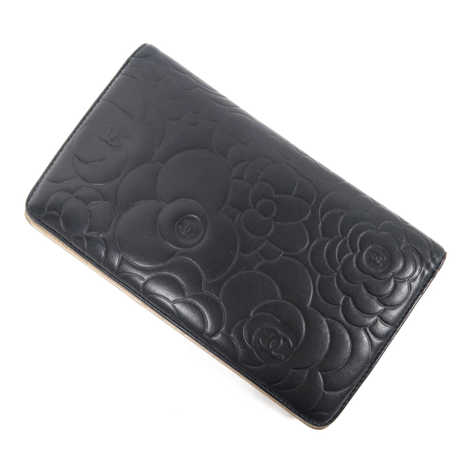 CHANEL 羊皮皮革Long Wallet金扣長錢包黑色