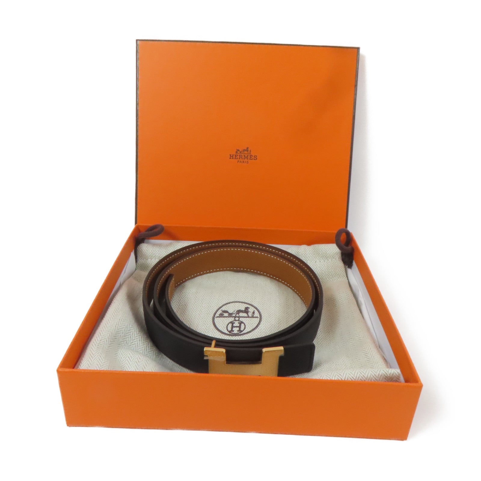 HERMES Swift皮革Belt 75cm金扣皮帶Noir黑色