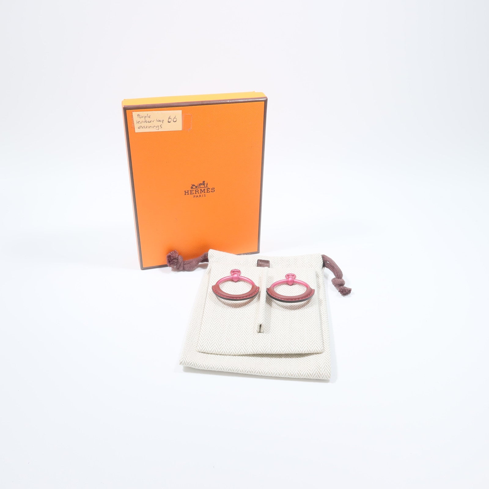 HERMES 金屬/Swift皮革Loop Earrings耳環