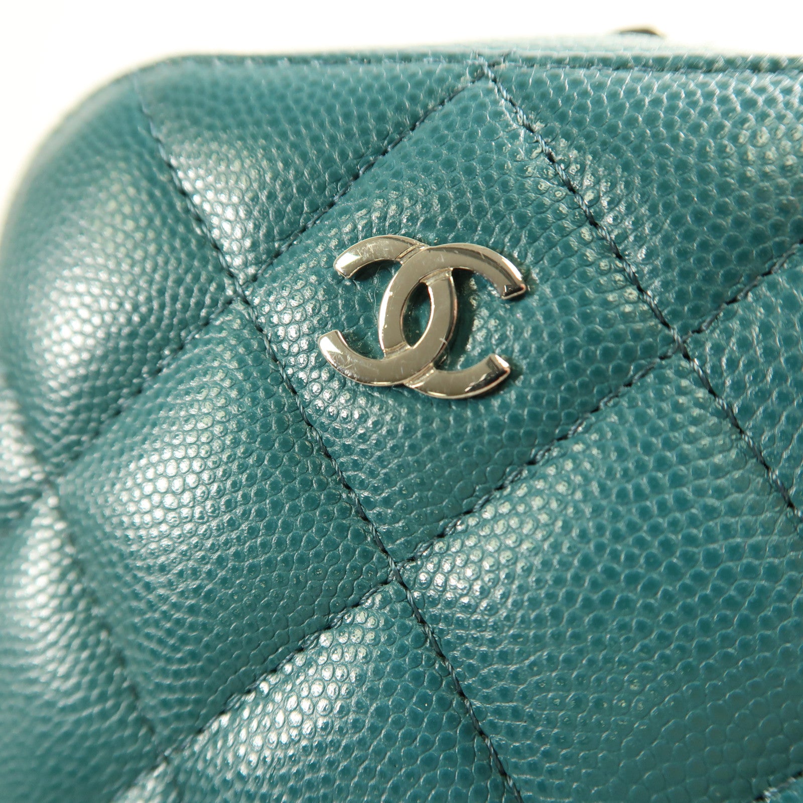 CHANEL CC SHW Phone Bag Chain Shoulder Bag Calfskin Leather Green