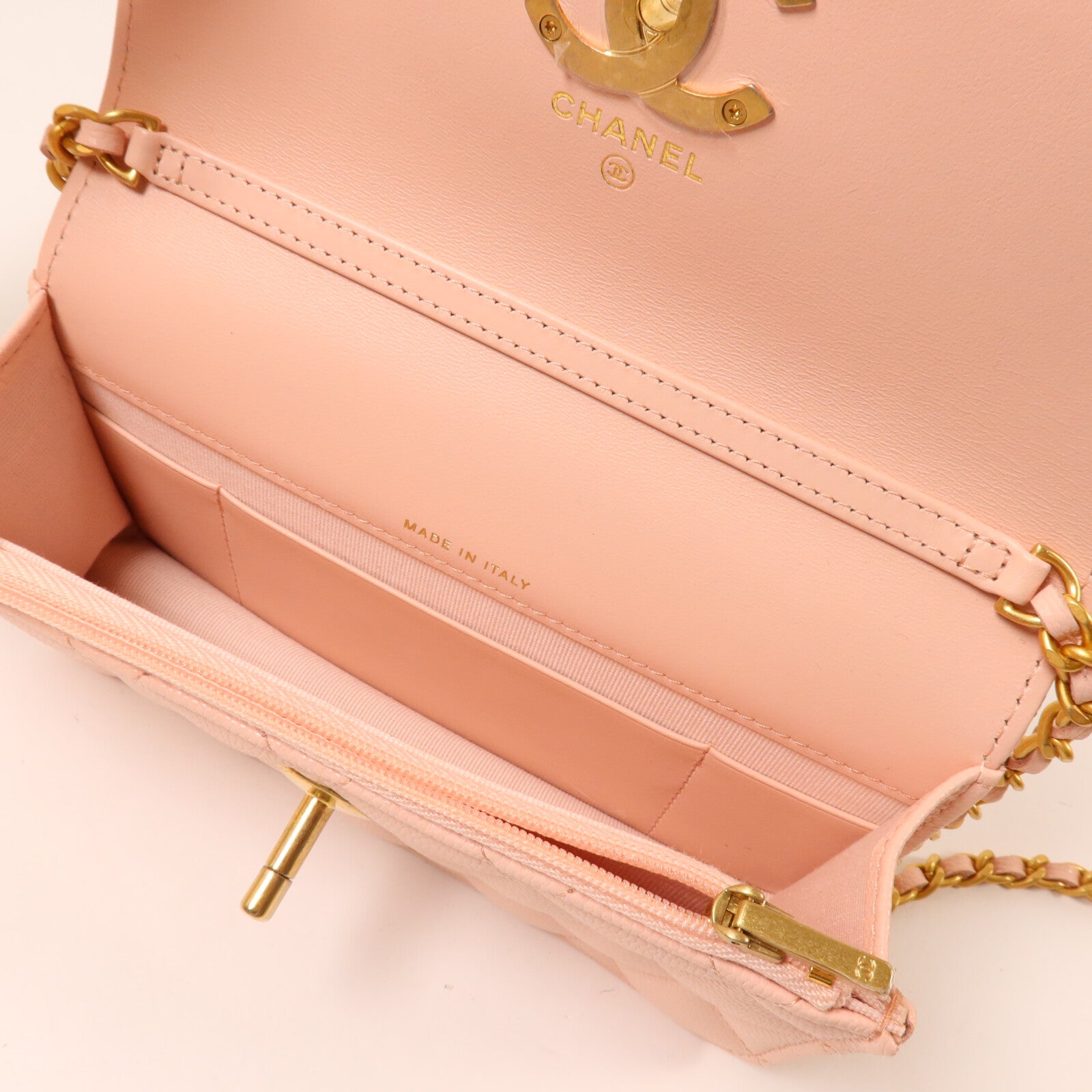 CHANEL 牛皮皮革Sweet Camellia Flap Phone Bag鏈帶肩背袋