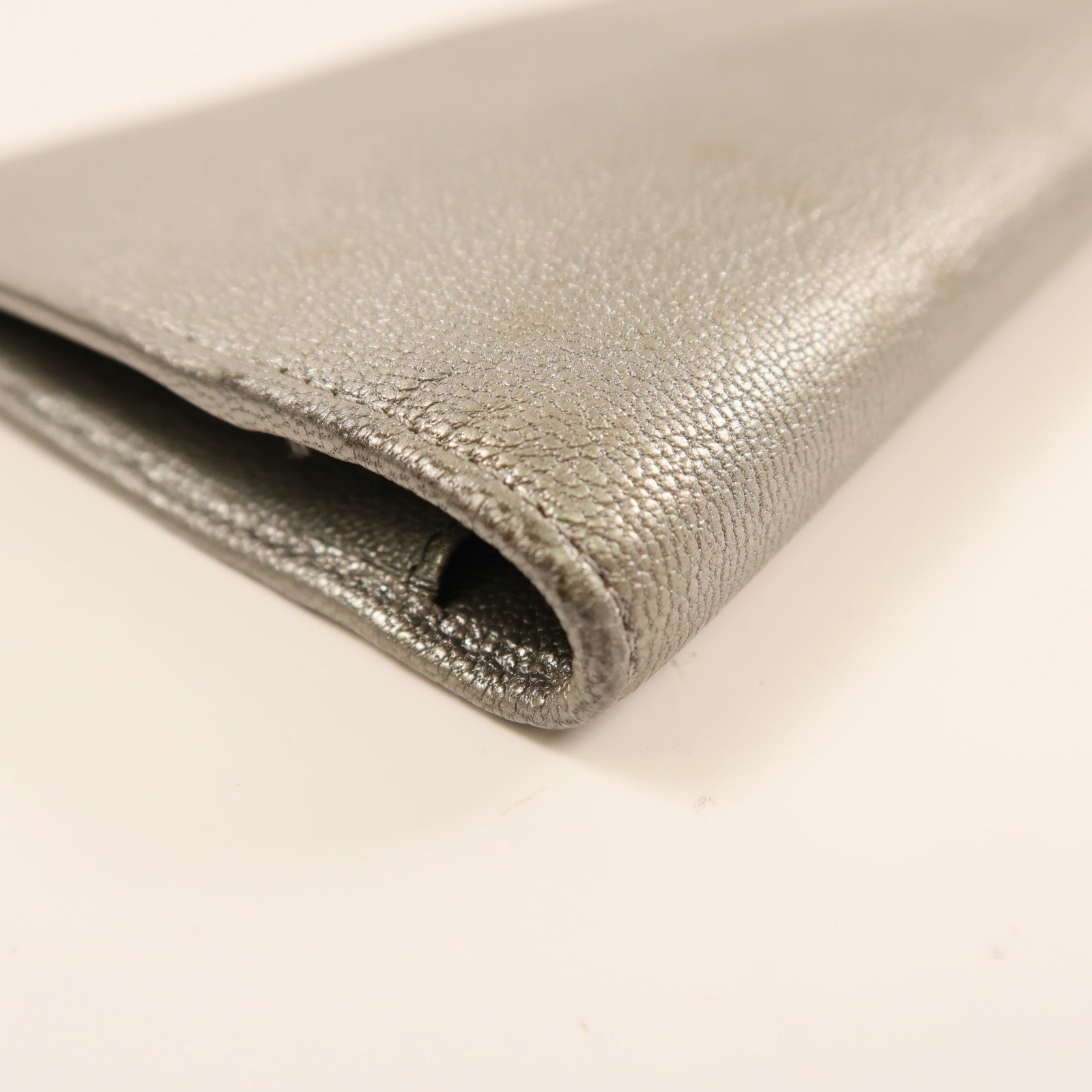 CHANEL 羊皮皮革Long Wallet銀扣錢包灰色