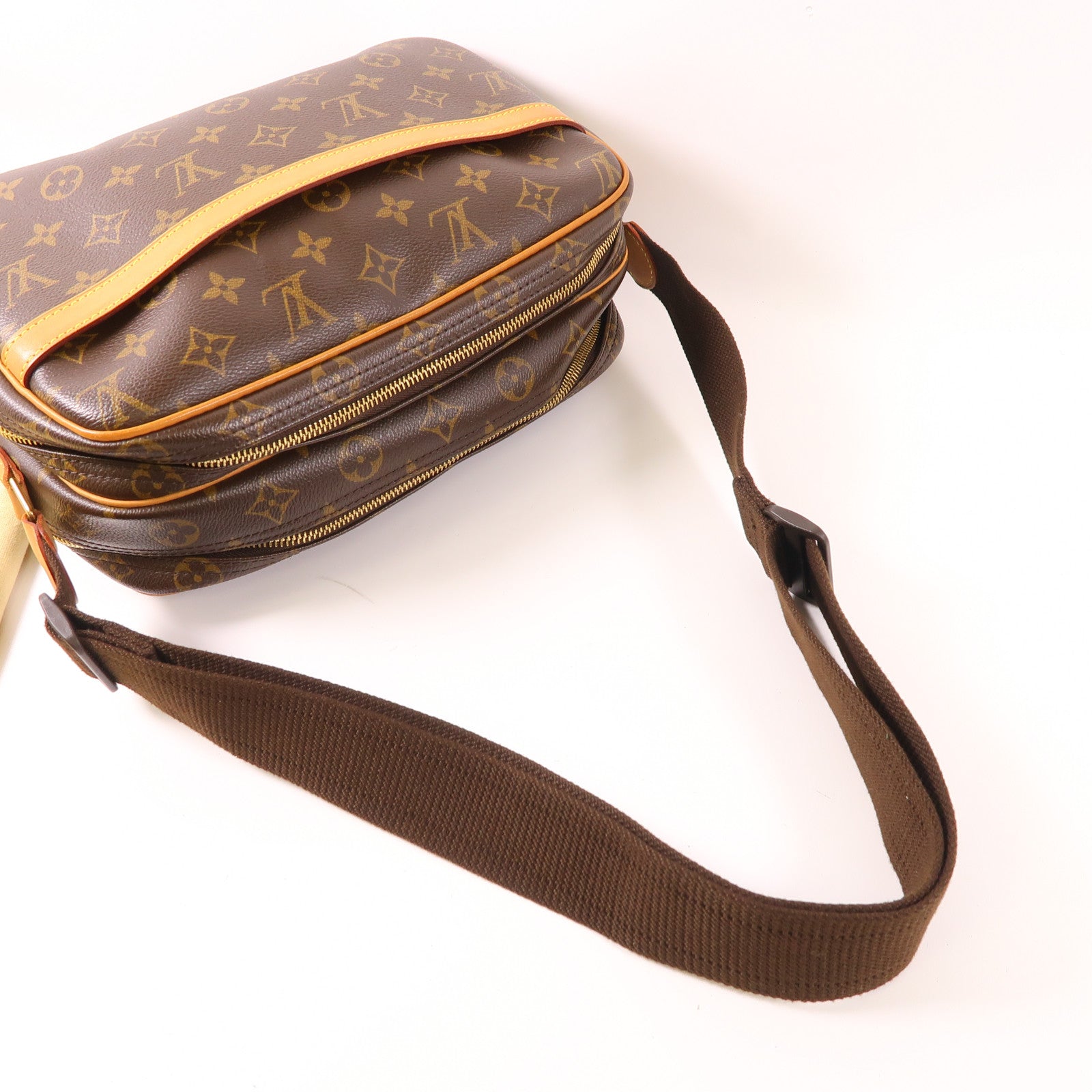 LOUIS VUITTON Monogram Reporter PM金扣肩背袋棕色