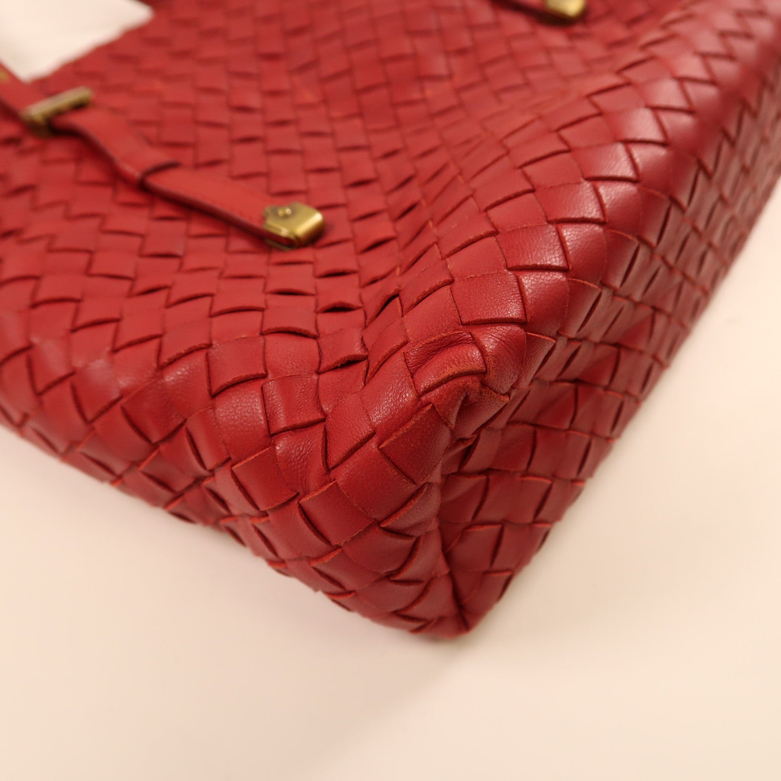 BOTTEGA VENETA 牛皮皮革2 Way Shoulder金扣手挽肩背兩用袋紅色