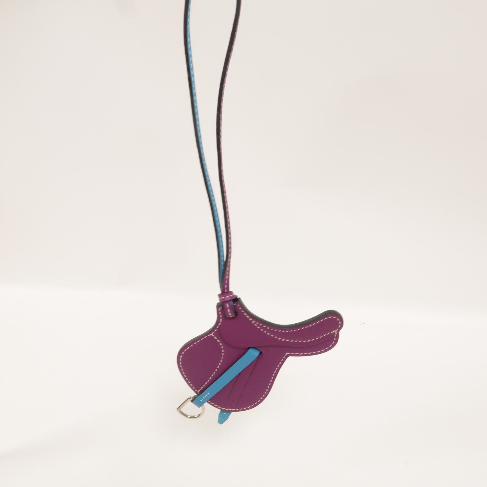 HERMES Swift皮革Paddock Selle掛飾Anemone/Turquoise