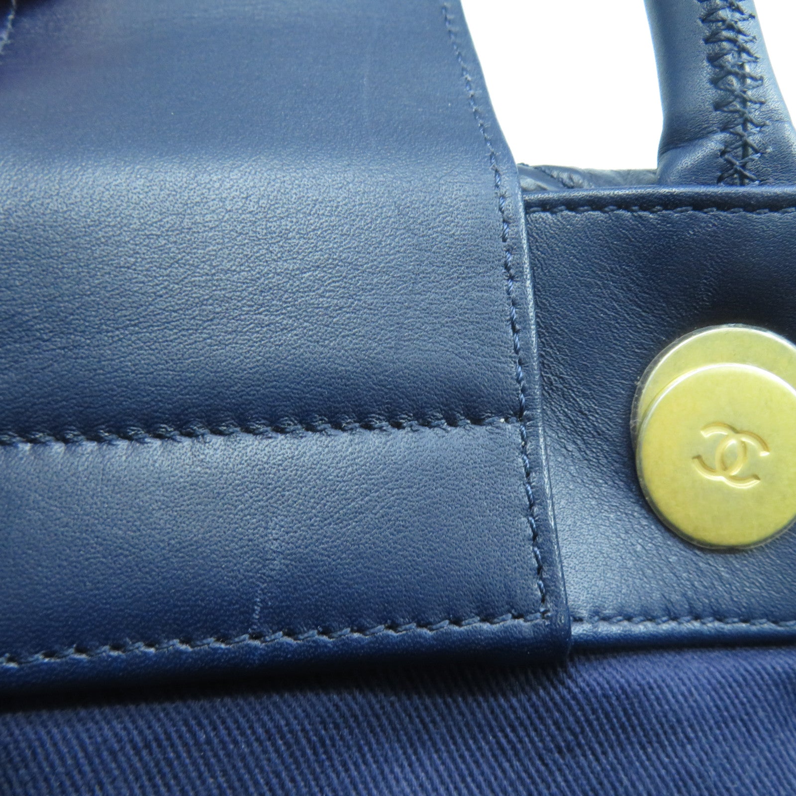CHANEL 菱格牛皮皮革2 Way Shoulder金扣手挽肩背兩用袋深藍色